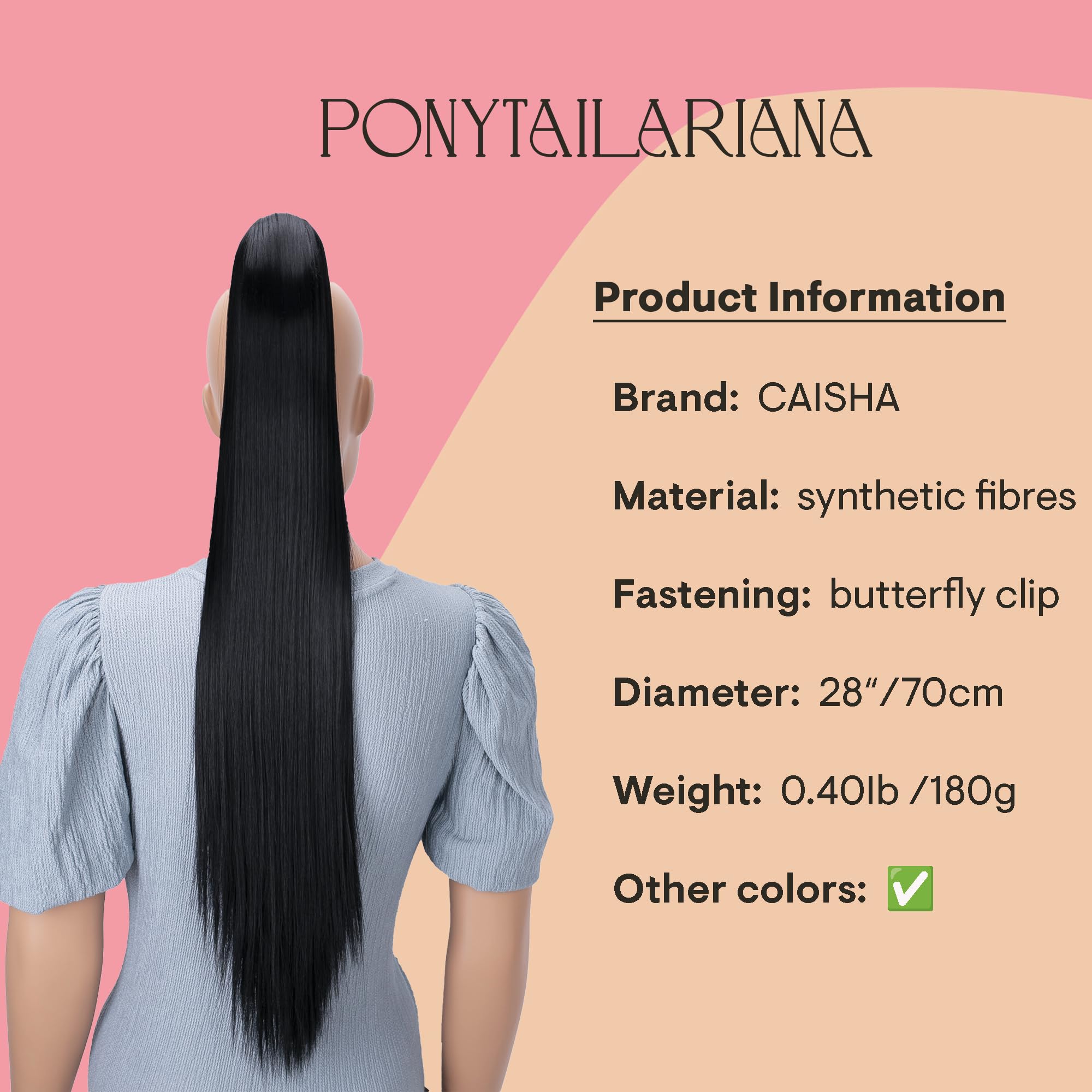 27 black # 1 H74 : PRETTYSHOP Hairpiece Ponytail Hair Clip on Extension Long hair smooth Heat-Resisting 27 black # 1 H74