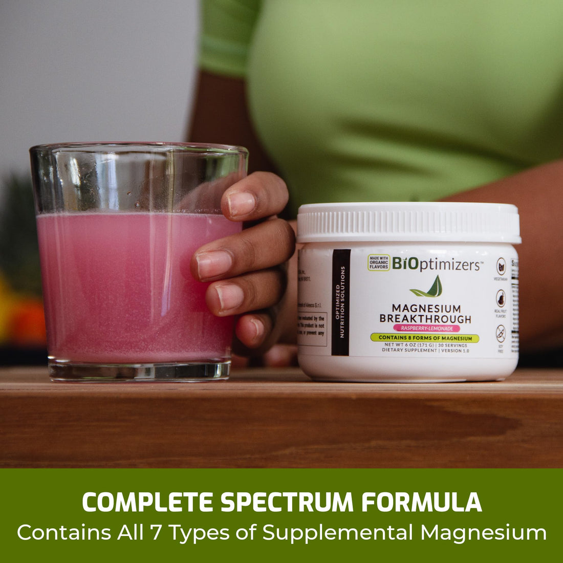 BiOptimizers Magnesium Breakthrough Drink Raspberry Lemonade - 8 Forms of Magnesium: Glycinate, Malate, Citrate, and More - Natural Sleep and Brain Supplement – 6 oz (30 Servings)