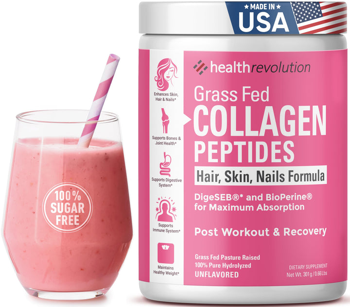 Hydrolyzed Collagen Peptides Powder - Skin, Hair, Nails & Joint Support, Grass-Fed Collagen Enhanced with Probiotics, Digestive Enzymes, Types I & III - Non-GMO, Gluten-Free, Unflavored, 35 Servings