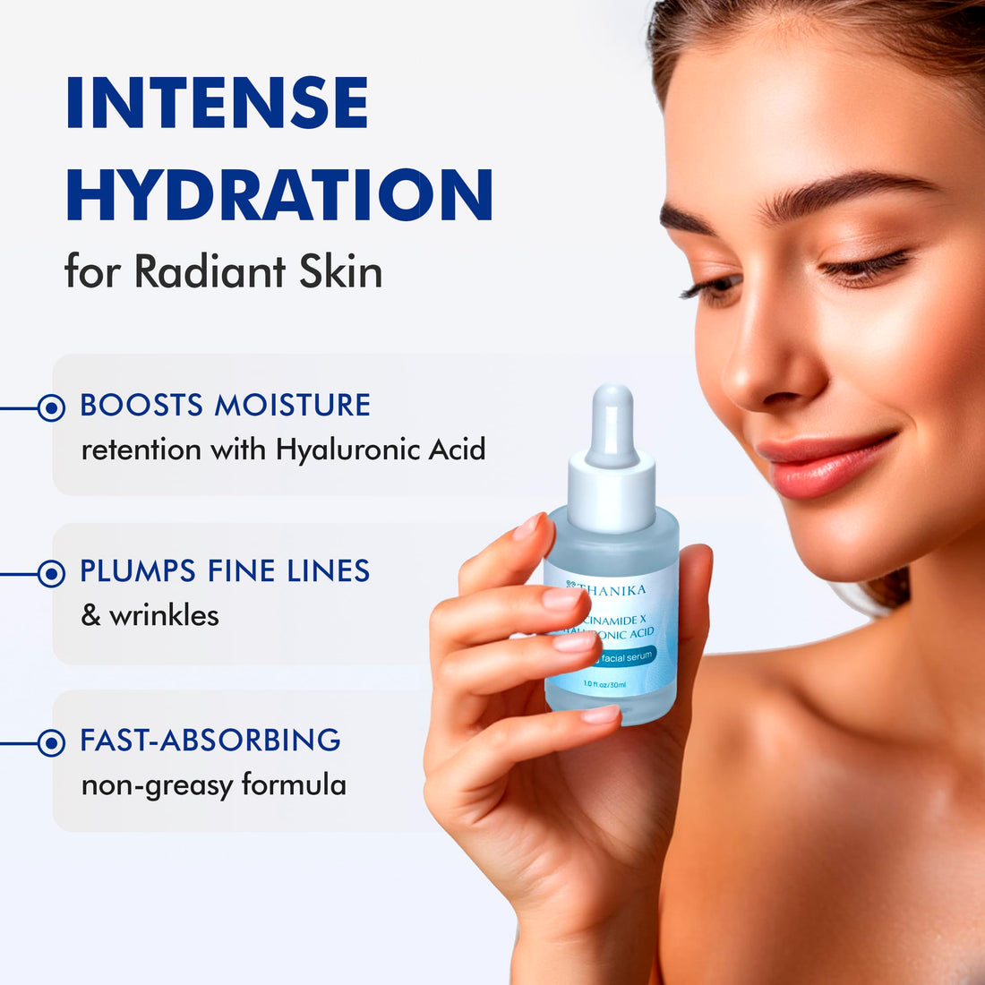 THANIKA 10% Niacinamide Serum with Hyaluronic Acid, Anti-Aging and Moisturizer, All Skin Type Face Serum for Women 1 fl oz.