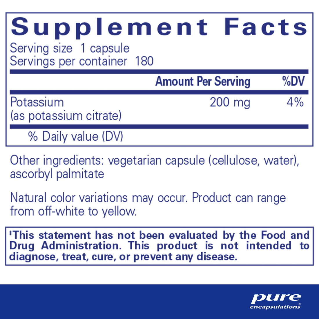 Pure Encapsulations Potassium (Citrate) - Essential Electrolyte Supplement to Support Nerve & Muscle Function, Adrenals, Hormones, Heart Health & Energy* - Potassium Citrate Capsule - 180 Capsules