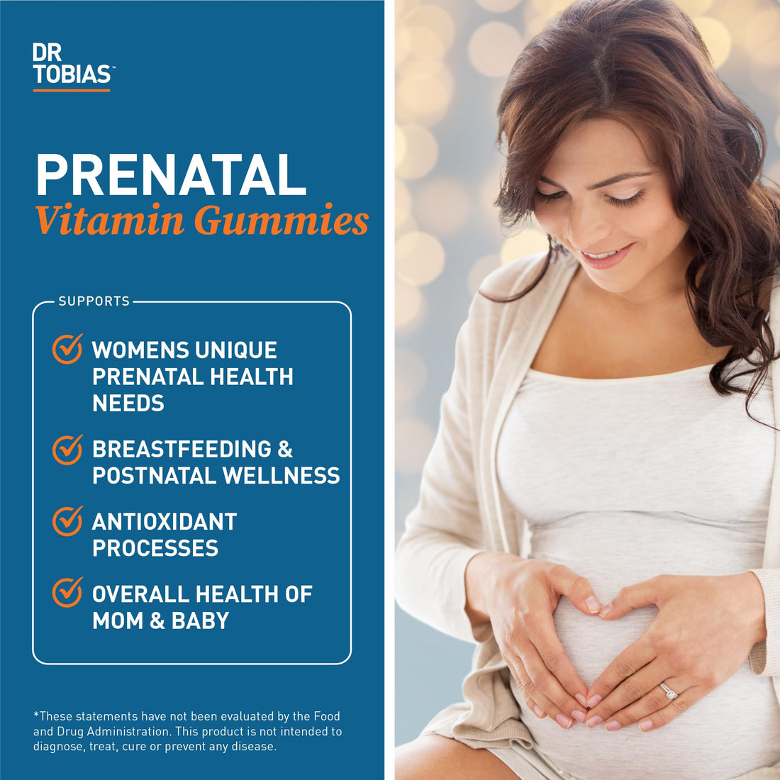 Dr. Tobias Prenatal Vitamin Gummy, Iron Free Prenatal Vitamins with DHA and Folic Acid, Niacin, Biotin, B6, & B12, Includes Fish Oil, for Pre & Postnatal Support, 60 Gummies, 30 Servings