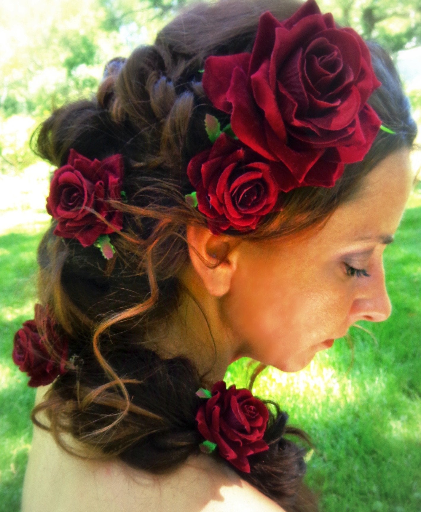 Dark Red Velvet Rose Hair Flower Clip 3-in-1