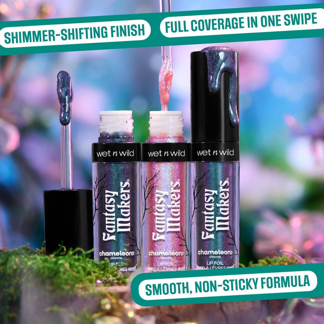 wet n wild Halloween Fantasy Makers Chameleon Chrome Lip Foil, Intense Multi-Chrome Pigment, Mesmerizing Blendable Color Shift Foil Finish, Cruelty-Free - Serpent's Spell