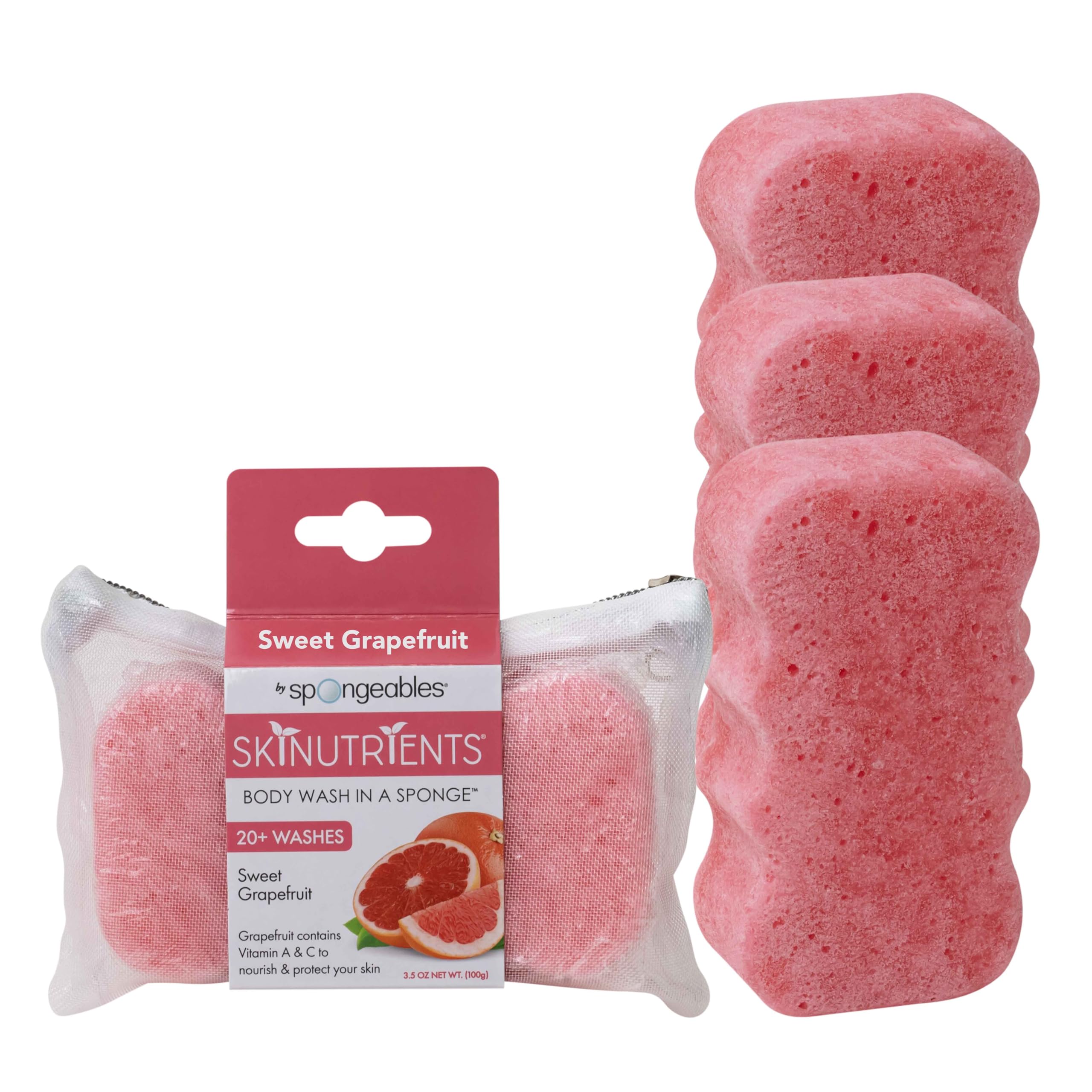 Spongeables Body Wash in a 20+ Wash Sponge, Sweet Grapefruit, 3 Count