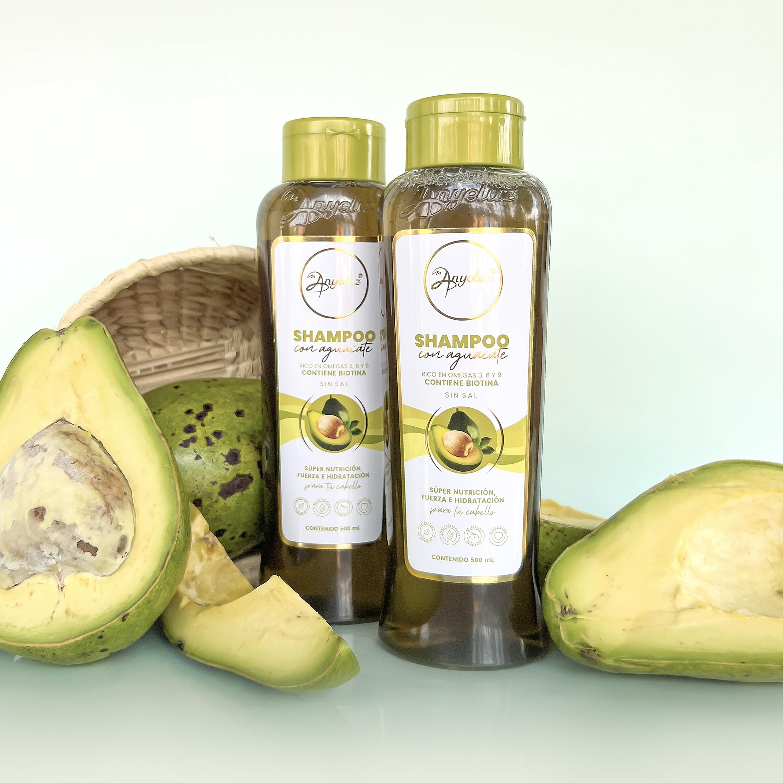 Anyeluz Avocado Moisturizing Shampoo, Enriched with Omega 3, 6, 9, and Biotin, Repairs and Protects Damaged Hair Fibers, Enhances Hair Shine and Guards Against Sun Damage