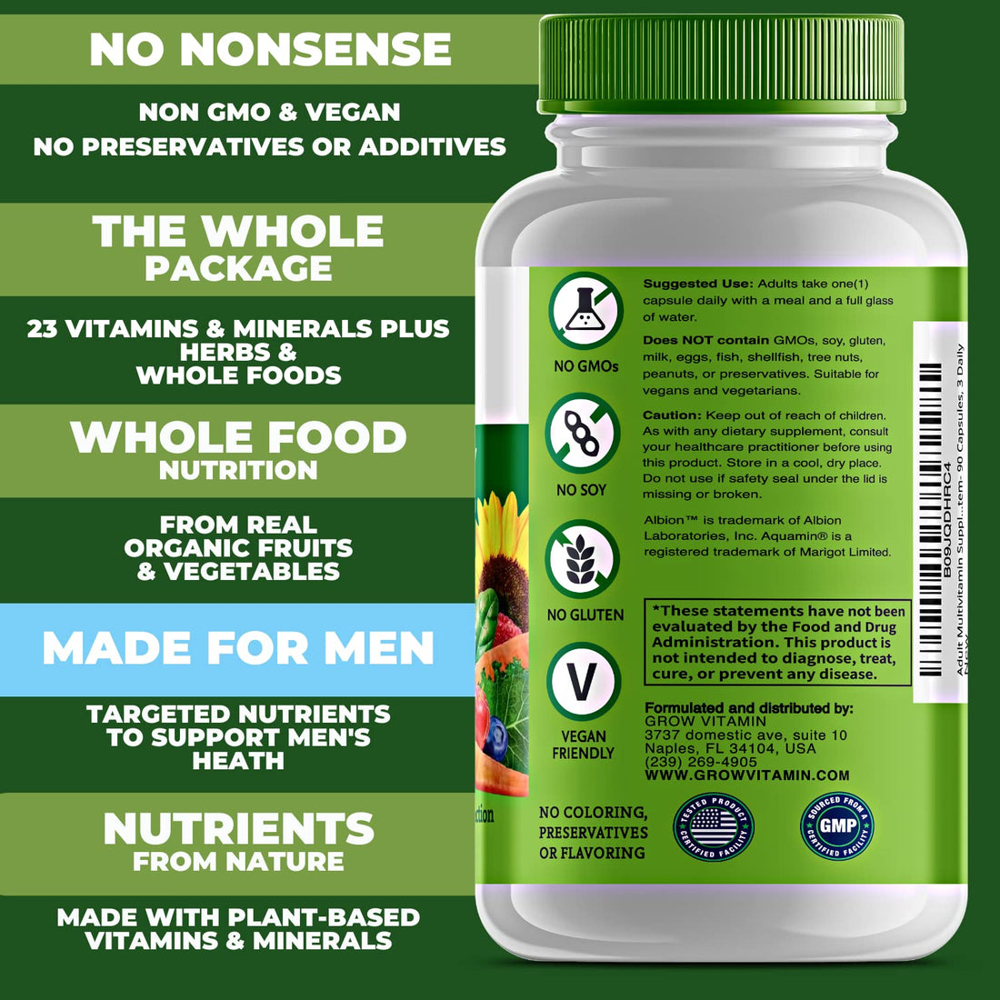 One Daily Multivitamin for Men - with Vitamins & Minerals + Organic Whole Foods, Supplement to Boost Energy, General Health - Non-GMO - 90 Capsules | 3 Month Supply