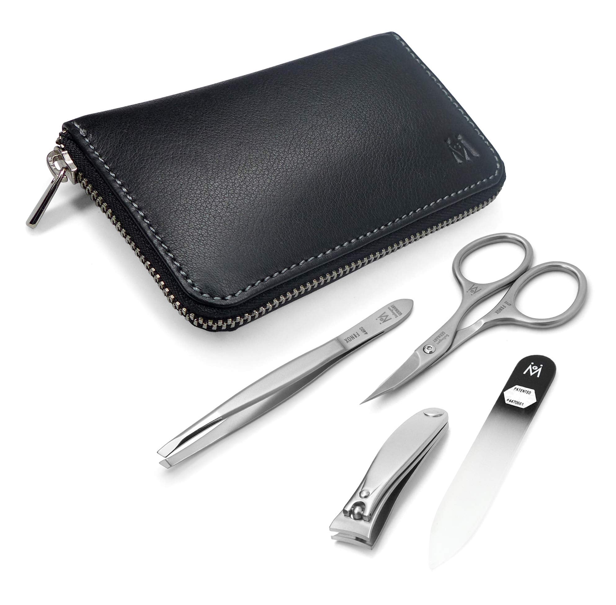 GERManikure 4pc matte stainless steel manicure set in black leather zip case