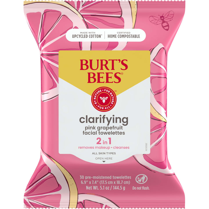 Burt's Bees Sensitive Facial Cleansing Towelettes with Pink Grapefruit - 30 Count