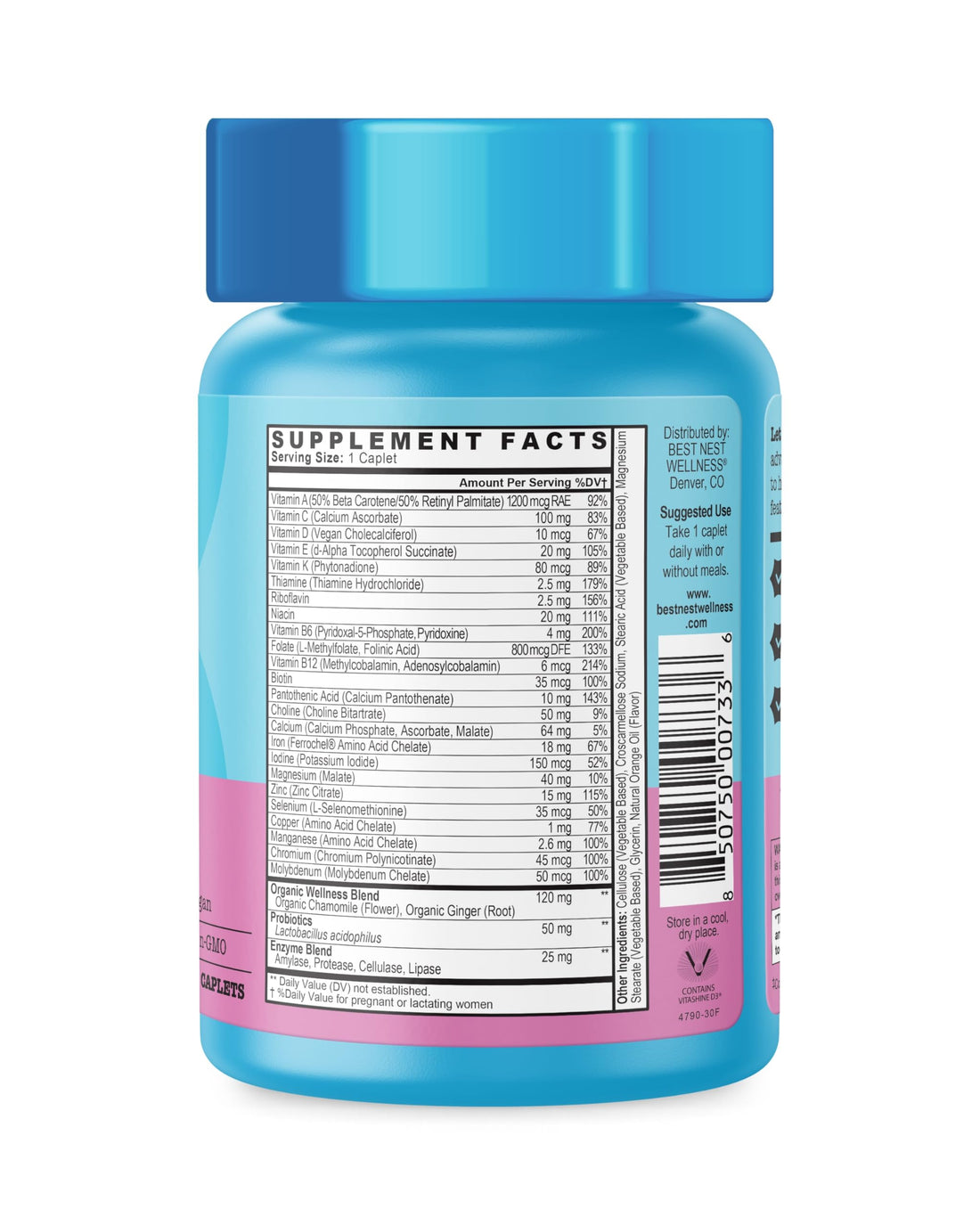 Best Nest Wellness Mama Bird Prenatal Multi Plus - Prenatal Care Supplement Supports Brain & Digestive Health - Vegan Multivitamin with L-Methylfolate, Probiotics & More - 30 Caplets (30 Servings)