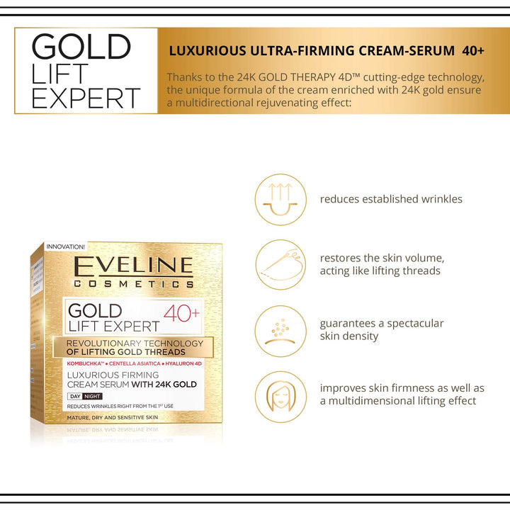EVELINE COSMETICS GOLD LIFT EXPERT 40+ FACE FIRMING CREAM SERUM WITH 24K GOLD