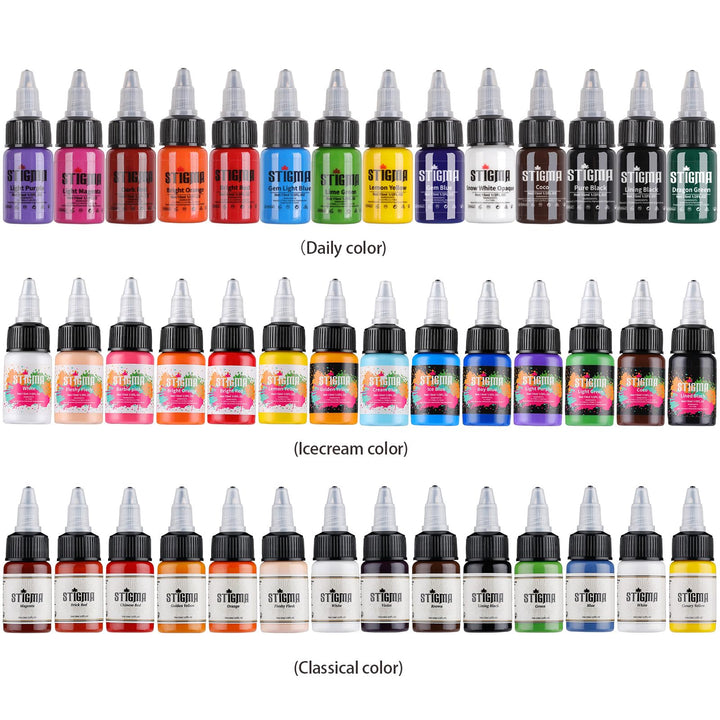 STIGMA Professional Tattoo Ink Color Set 14 Colors with 15 ml 1/2oz per Bottle Tattoo Ink Set for Tattoo Artist and Beginners Tattoo Supplies TI4003-15-14