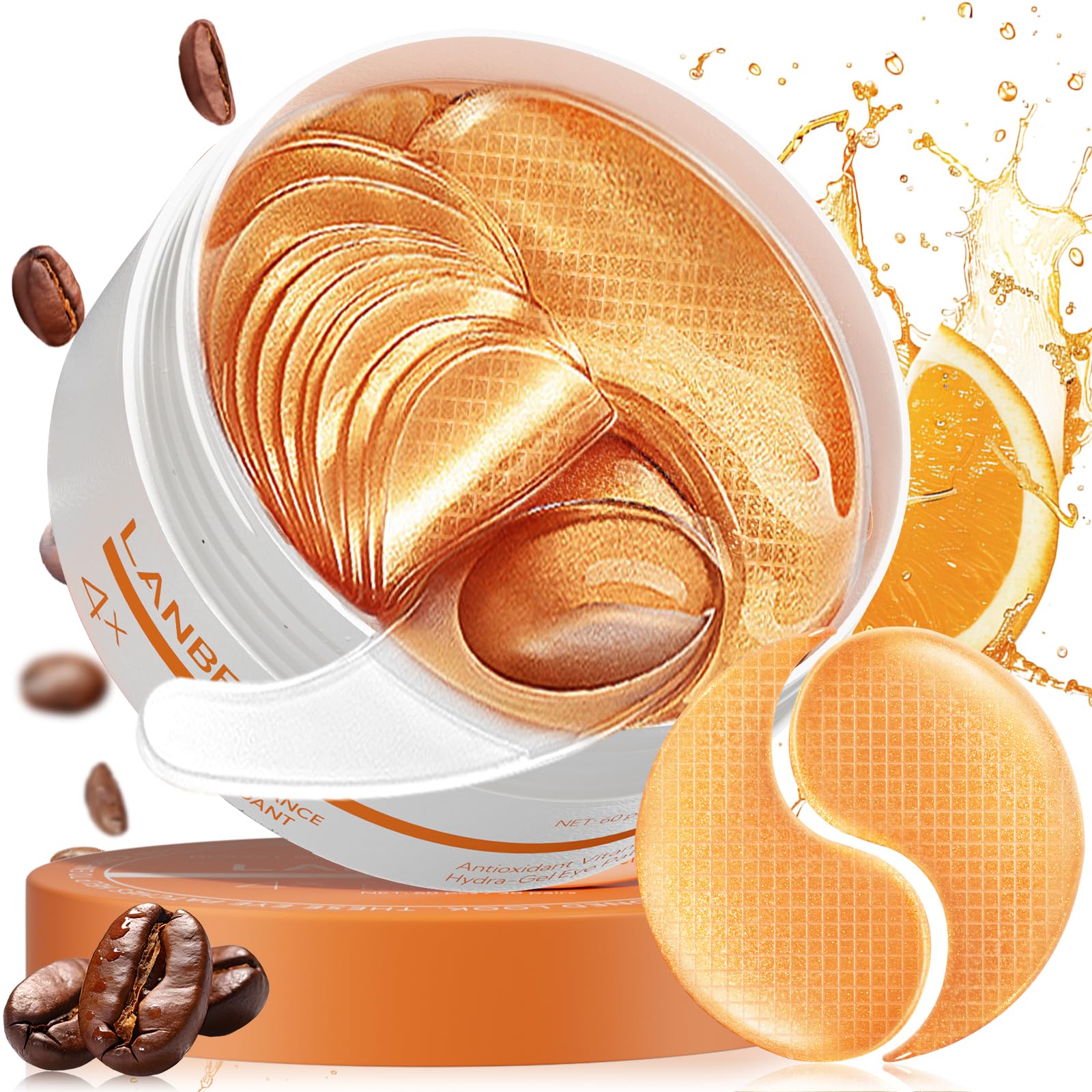 LANBENA Vitamin C Under Eye Patches for Dark Circles and Puffy Eyes, Cooling Eye Masks for Eye Bags, Fine Lines & Wrinkles Reduce, Anti-Aging, with Niacinamide Hydra-Gel Collagen-30 Pairs