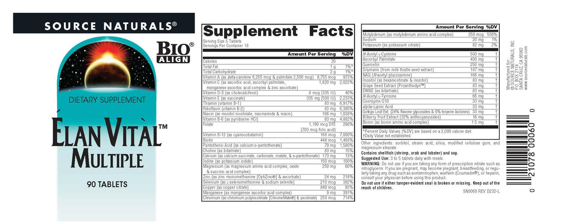 Source Naturals Elan Vital Multiple, for Multiple Body System Support* - 90 Tablets