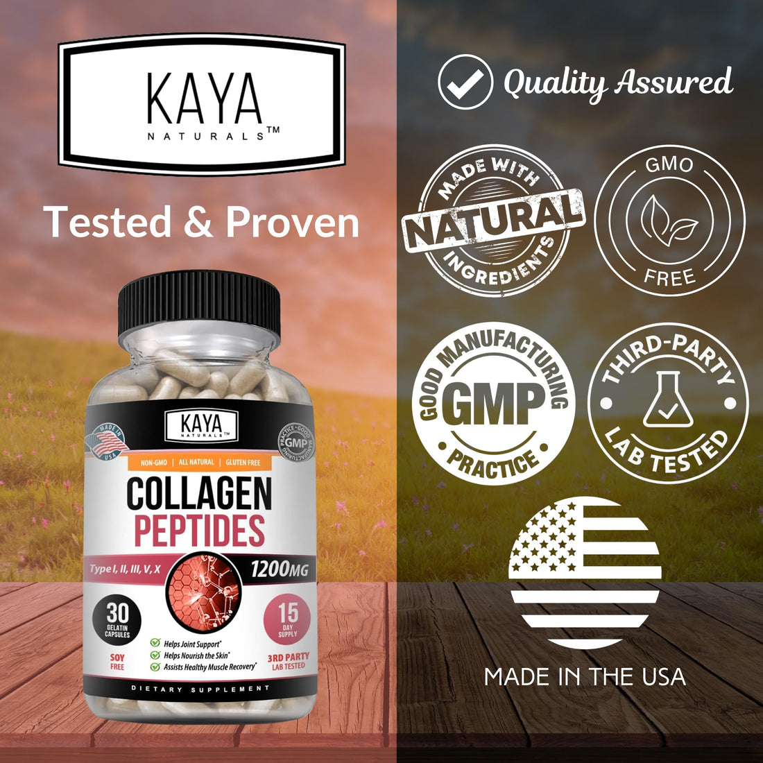 Kaya Naturals Multi Collagen Peptides Complex Powder for Women and Man, Vital for Hair, Skin, Nails, and Anti-Aging, Types I, II, III, V & X Collagen Protein Blend | Capsules - 30 Count Supplement
