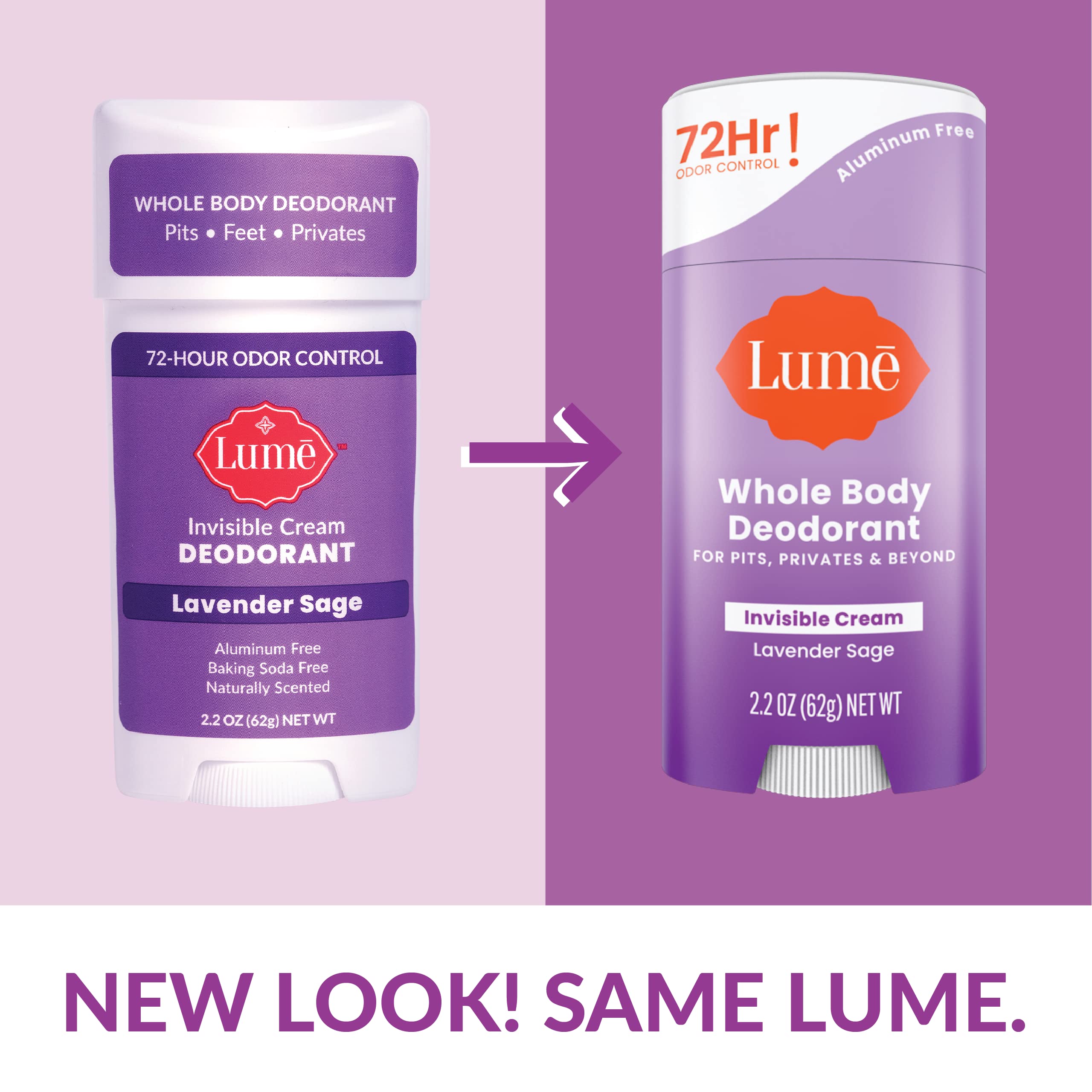 Lume Natural Deodorant - Underarms and Private Parts - Aluminum-Free, Baking Soda-Free, Hypoallergenic, and Safe For Sensitive Skin - 2.2 Ounce Stick (Lavender Sage)