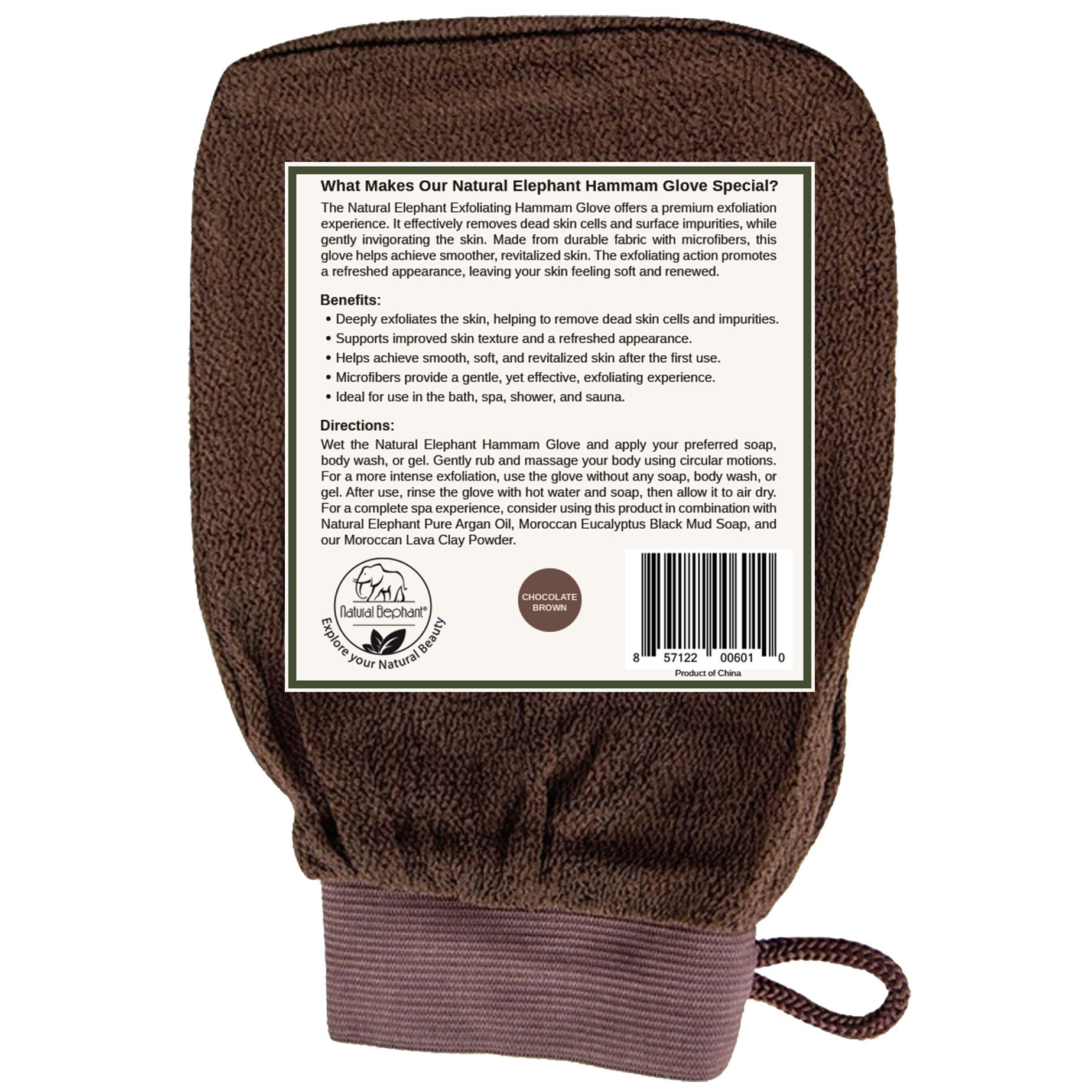 Natural Elephant Exfoliating Hammam Glove - Face and Body Exfoliator Mitt (Chocolate Brown (Pack of 3))