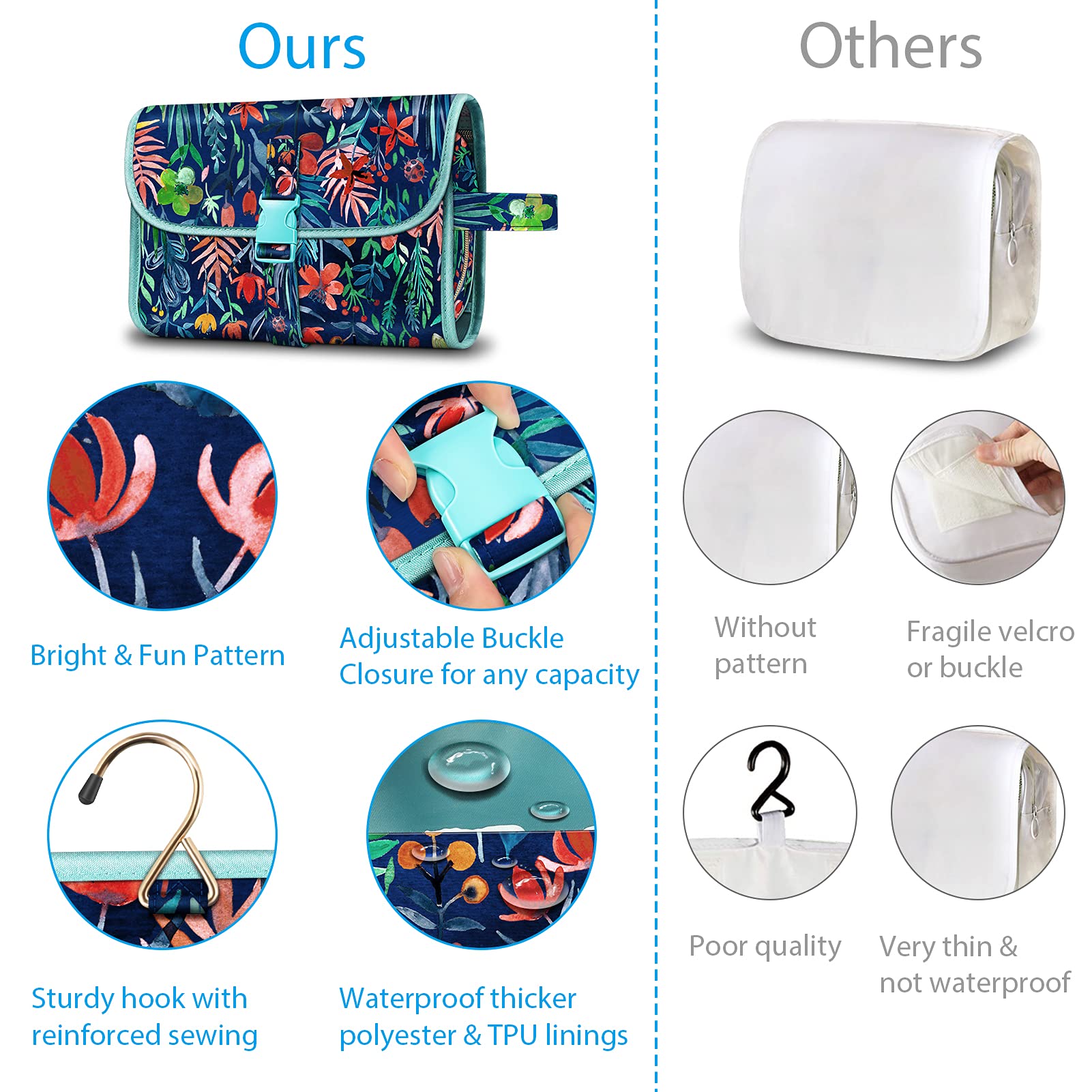 Fintie Portable Toiletry Cosmetic Travel Bag, Large Water Resistant Hanging Makeup Organizer Storage Pouch Case for Women Girls (Jungle Night)