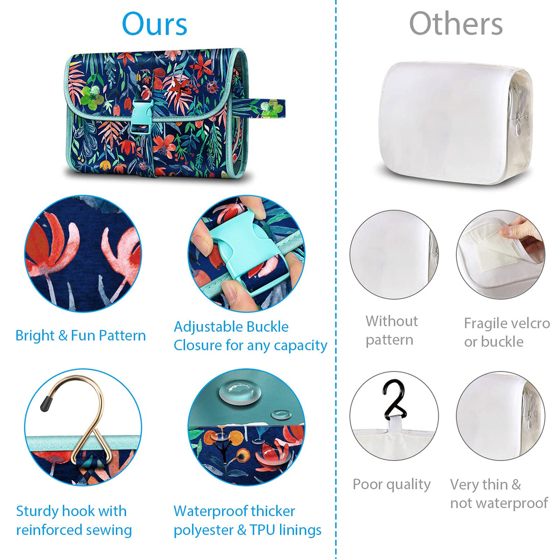 Fintie Portable Toiletry Cosmetic Travel Bag, Large Water Resistant Hanging Makeup Organizer Storage Pouch Case for Women Girls (Jungle Night)