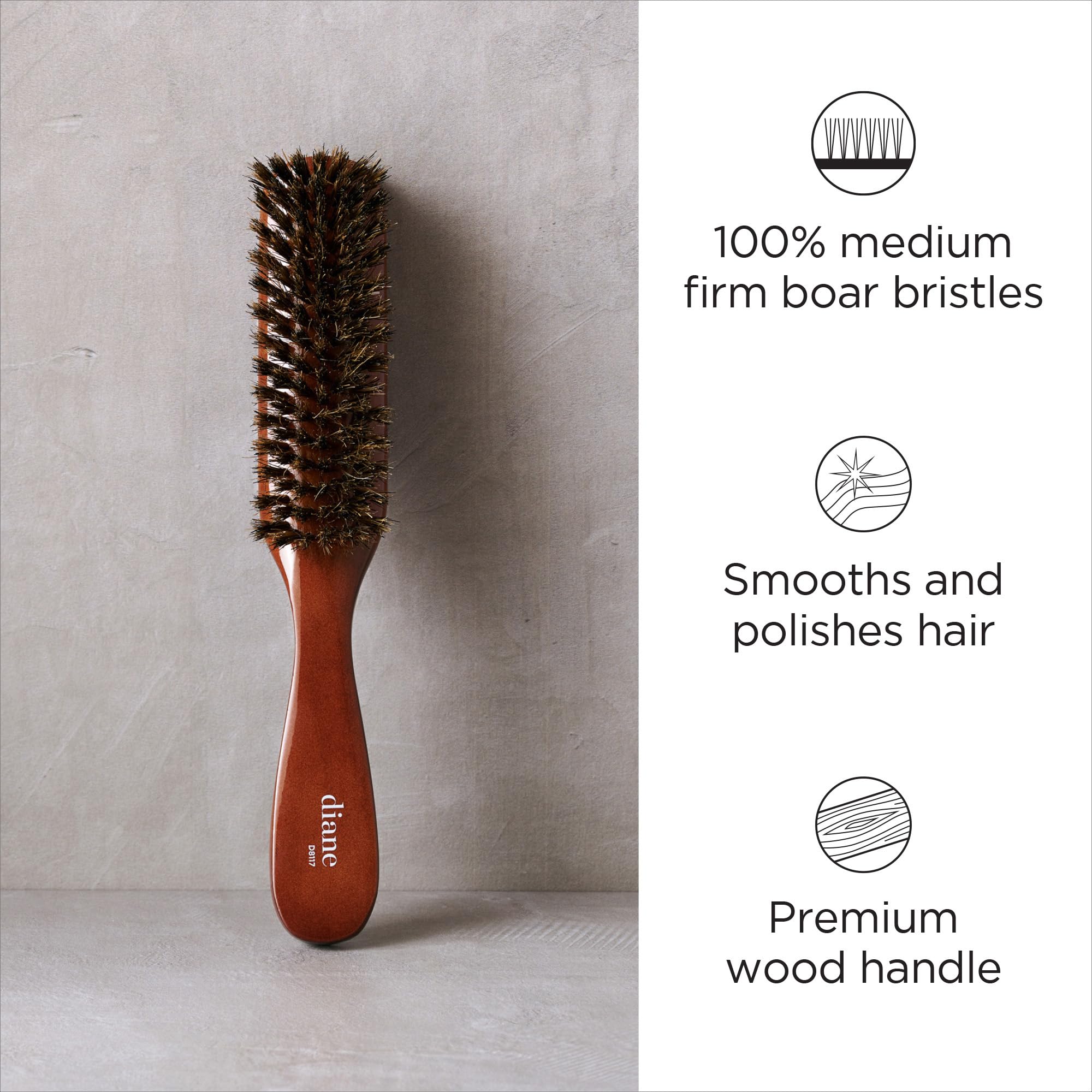 Diane 100% Boar Medium Styling 7 Row Brush : firm boar bristle, Styling 8.5-Inch