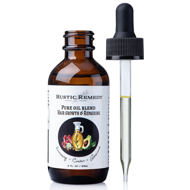 Rustic Remedy 100% Organic, Cold-Pressed Rosemary, Castor and Avocado Oil | Growth & Frizz Repair Oil Treatment (2 oz) | 100% Natural, Pure Oil for Dry Damaged Hair for Women and Men