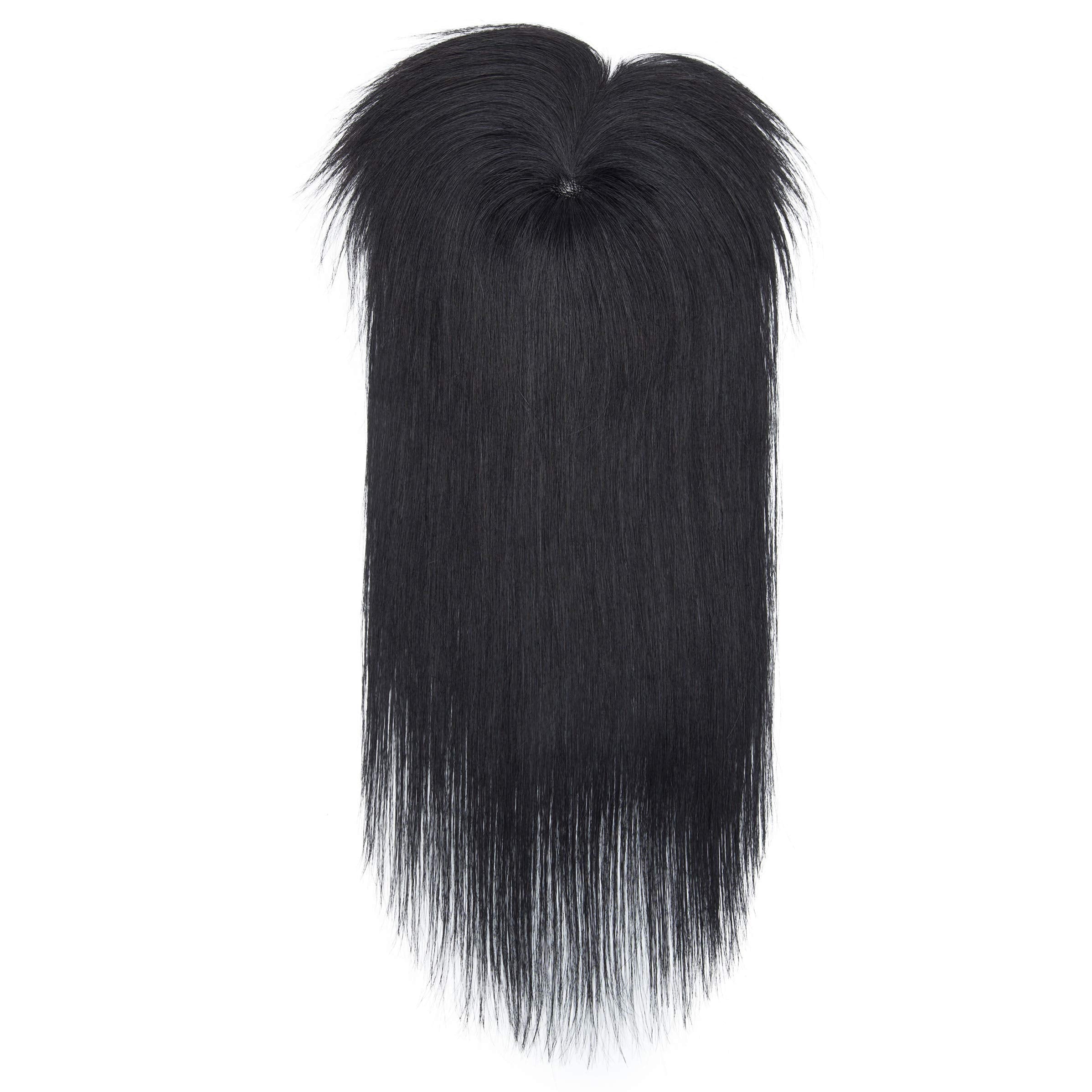 S-noilite Clip In Mono Topper with Bangs 100% Real Human Hair Crown Toppers with Wispy Bangs 12 Inch 35g Jet Black Top Hairpiece For Women with Thinning Hair/Gray Hair/Short Hair/Hair Loss #1