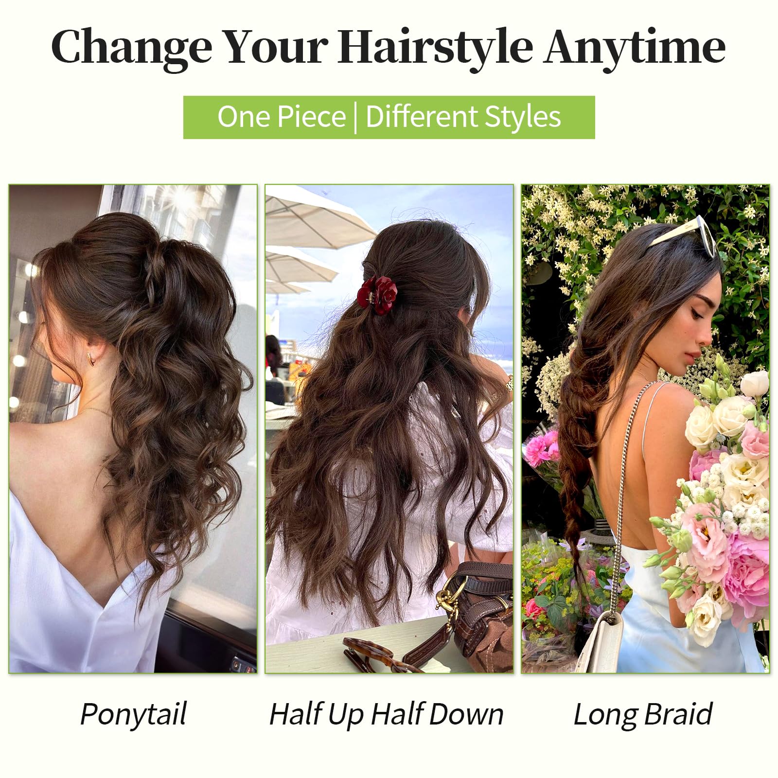 KooKaStyle Invisible Wire Hair Extensions with Transparent Wire Adjustable Size 4 Secure Clips Long Wavy Secret Synthetic Hairpiece 20 Inch 120g Rich Dark Brown with Warm Tones for Women