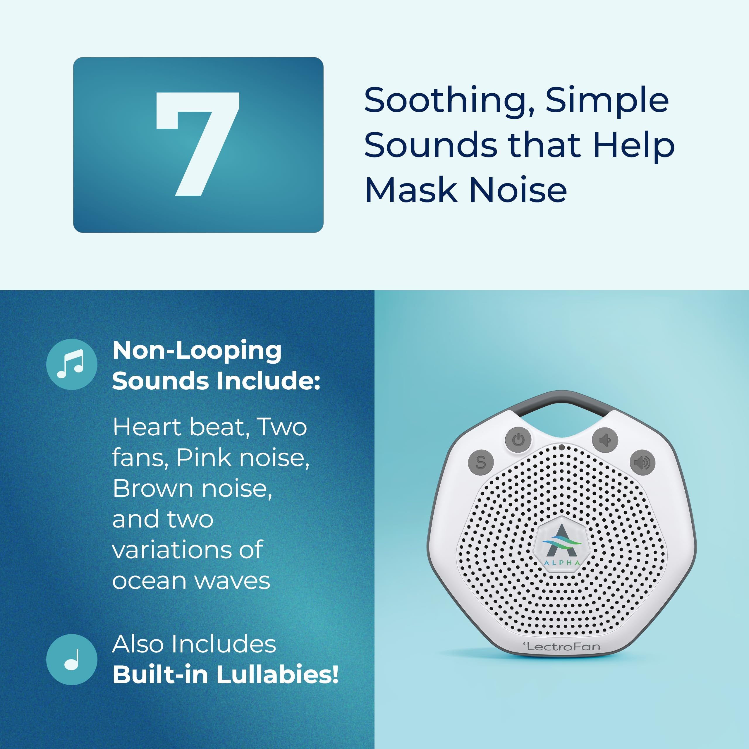 Adaptive Sound Technologies LectroFan Alpha Portable Sleep Sound Machine - Rechargeable White Noise Machine for Crib, Stroller, Car Seat & More - 7 Non-Looping Sounds - for Travel, Bedroom, Nursery