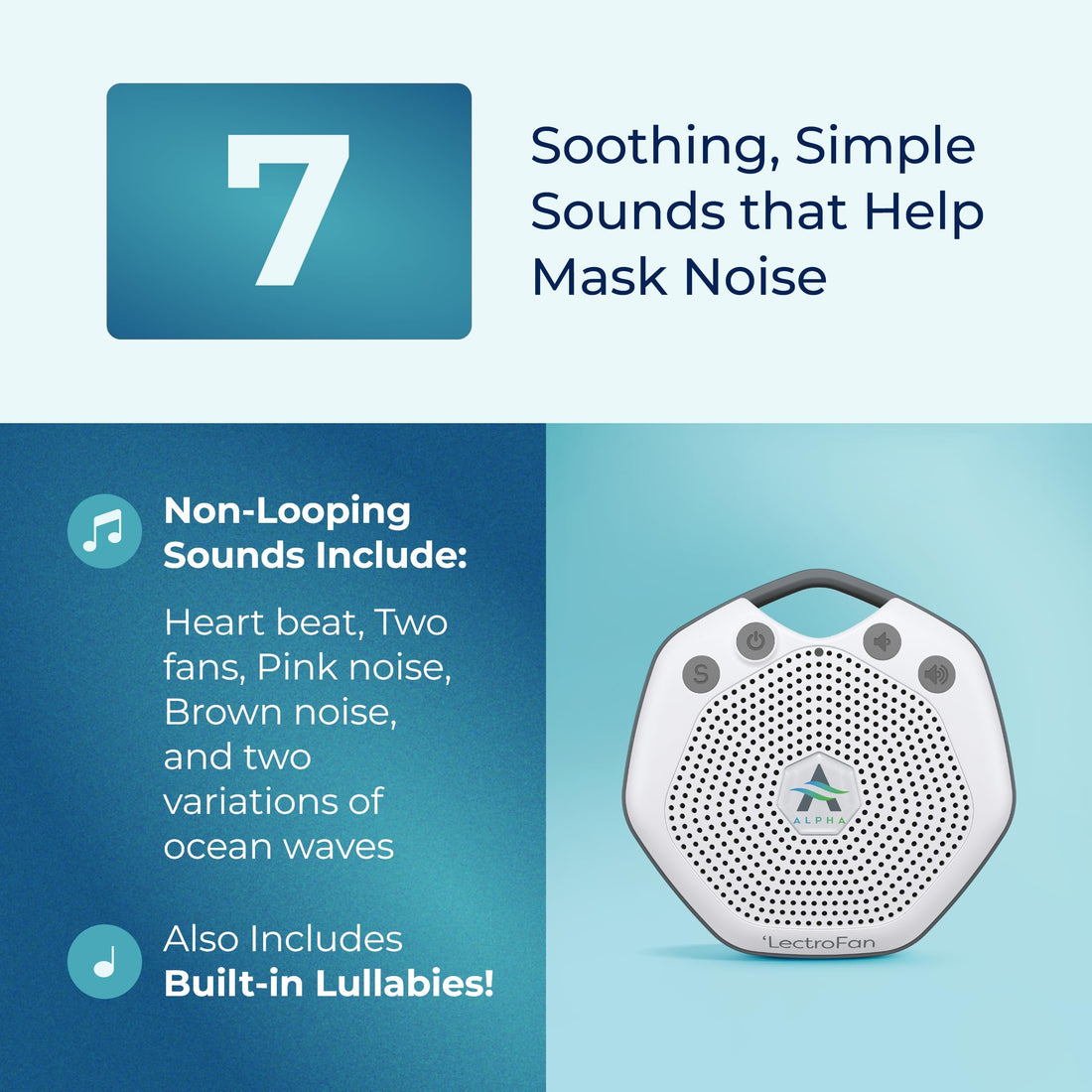 Adaptive Sound Technologies LectroFan Alpha Portable Sleep Sound Machine - Rechargeable White Noise Machine for Crib, Stroller, Car Seat & More - 7 Non-Looping Sounds - for Travel, Bedroom, Nursery