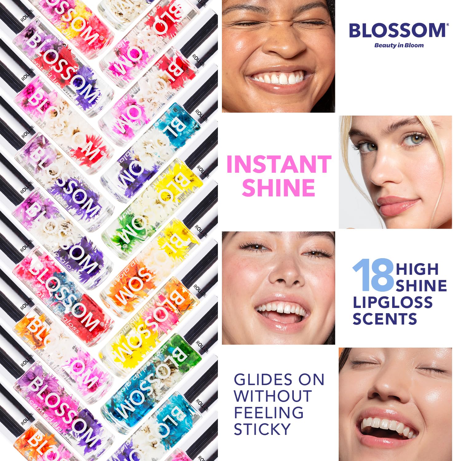 Blossom Scented Roll on Lip Gloss, Infused with Real Flowers, Made in USA, 0.20 fl. oz./5.9ml, Watermelon