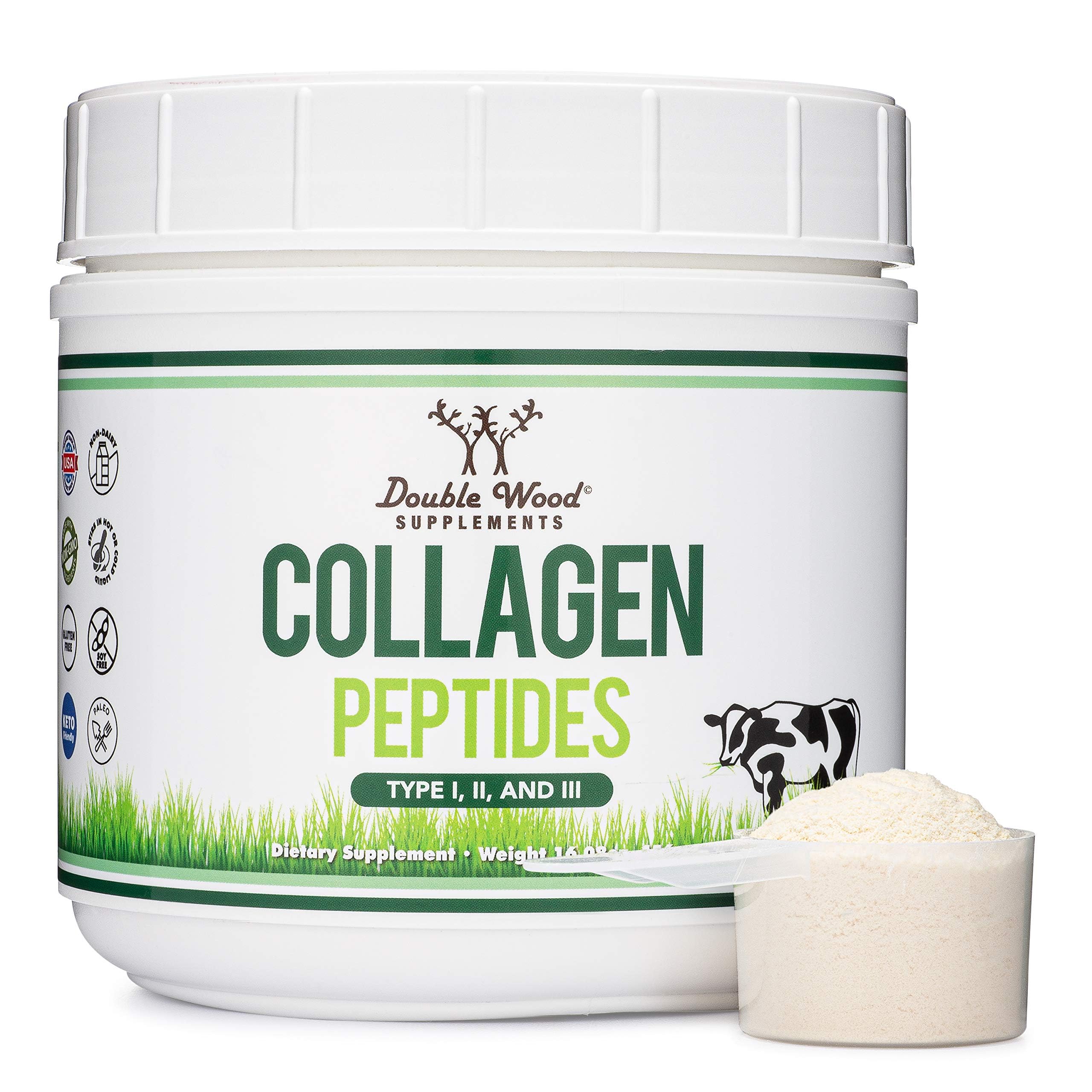 Collagen Peptides Powder - Hydrolyzed Collagen, Keto Safe - 16.08oz - Multi Type 1, 2, and 3 (Grass Fed Bovine Source)(Colageno Hidrolizado) Collagen Supplements for Women and Men by Double Wood