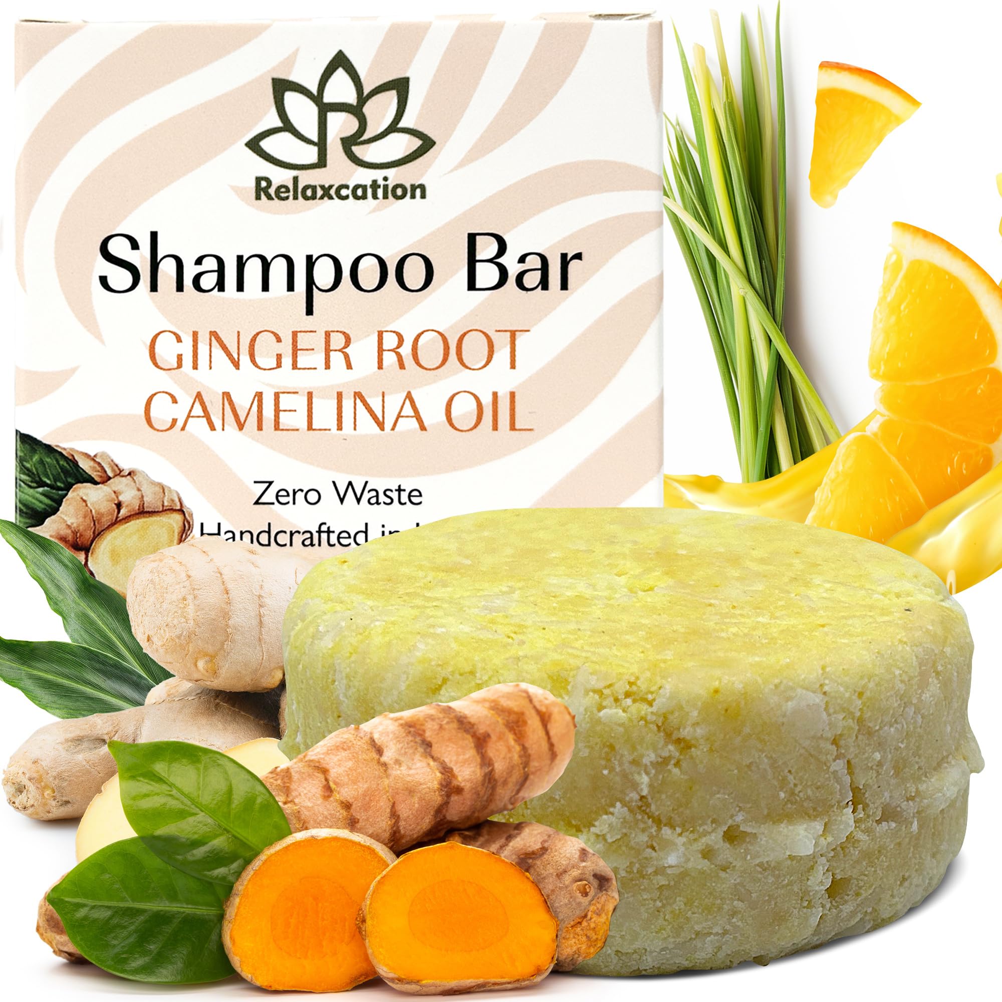 Organic Ginger Hair Growth Solid Shampoo Bar for Regrowth Hair | GINGER ROOT, CAMELINA OIL, TURMERIC, LEMONGRASS | Anti Hair Loss Shampoo, Anti-Dandruff and Anti-Itching | USA MADE (1 pack)
