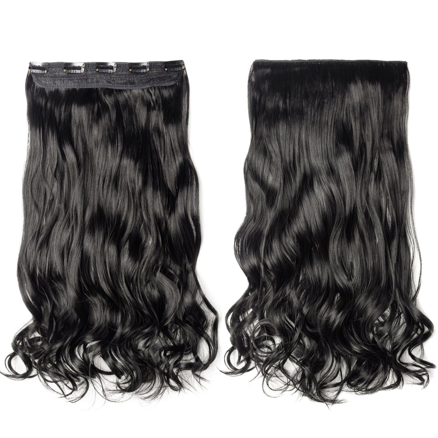 S-noilite Trendy 24/26 Straight Curly 3/4 Full Head One Piece 5clips Clip in Hair Extensions Long Poplar Style for Xmas Gifts (24 - Curly, dark black)