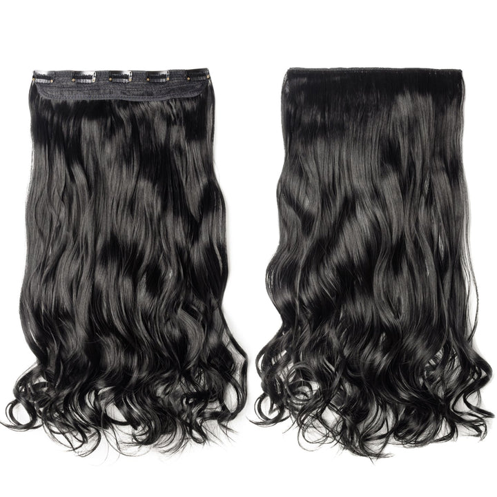 S-noilite Trendy 24/26 Straight Curly 3/4 Full Head One Piece 5clips Clip in Hair Extensions Long Poplar Style for Xmas Gifts (24 - Curly, dark black)