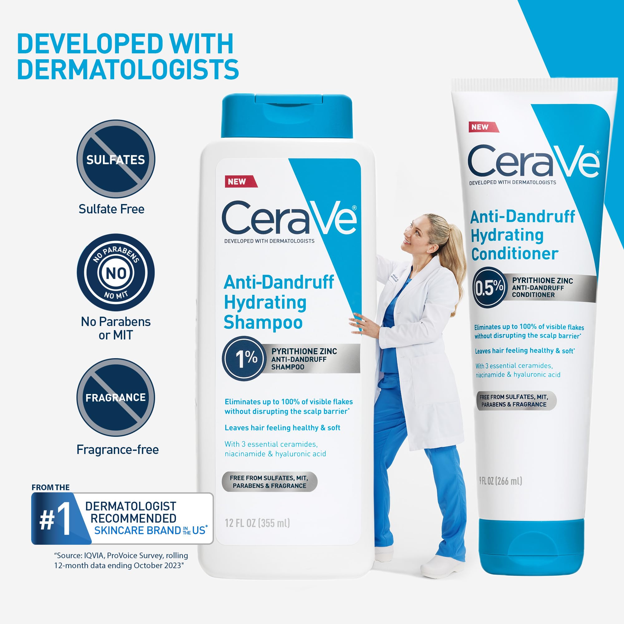 CeraVe Hydrating Anti Dandruff Shampoo, 1% Pyrithione Zinc Dandruff Treatment With Ceramides, Niacinamide & Hyaluronic Acid, Helps Eliminate Flakes & Provides Itchy Scalp Relief, Sulfate Free, 12 Oz
