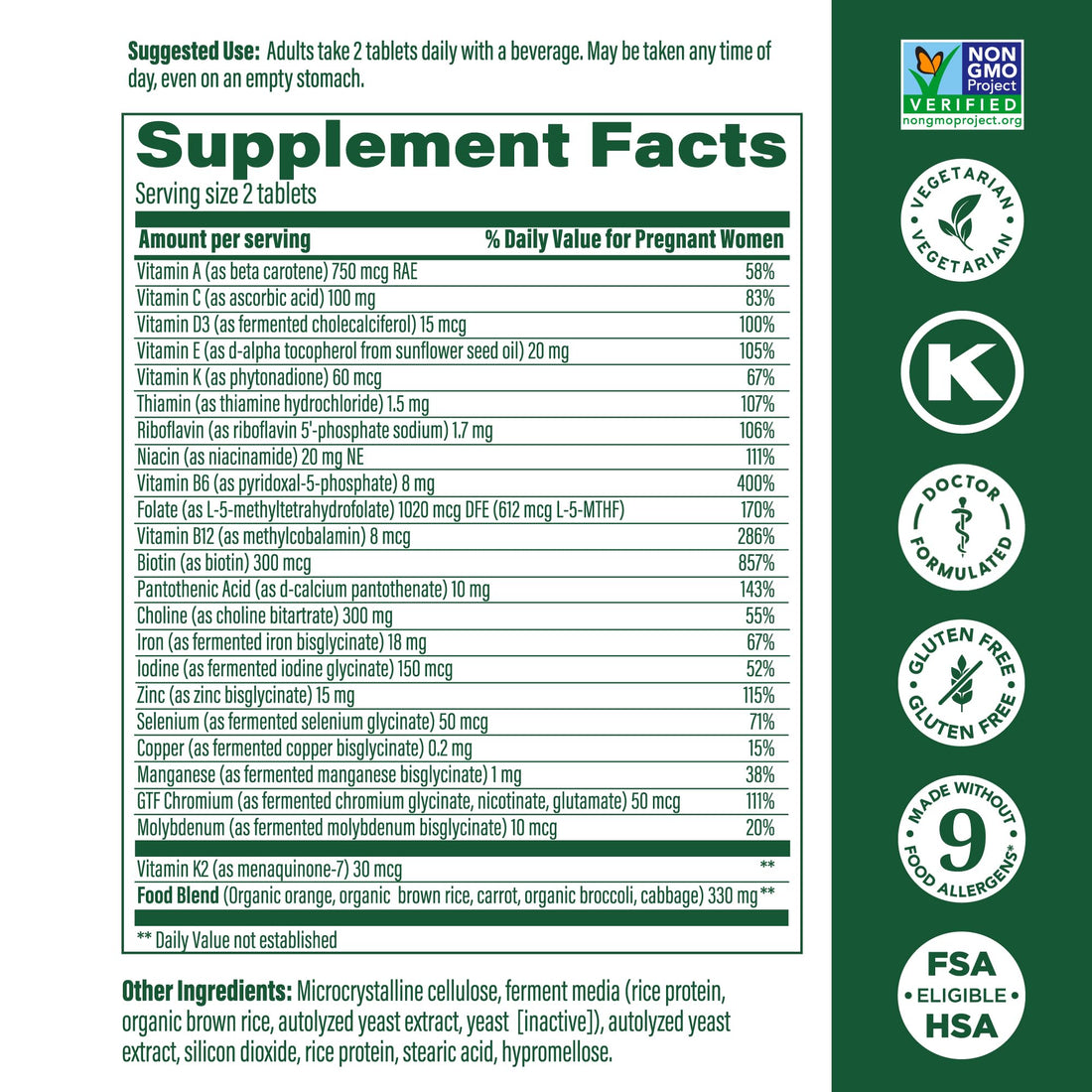 MegaFood Baby & Me 2 Prenatal Vitamins - Postnatal and Prenatal Multivitamin for Women with Biotin, Folic Acid, Choline, and More - Non-GMO - 120 Tablets
