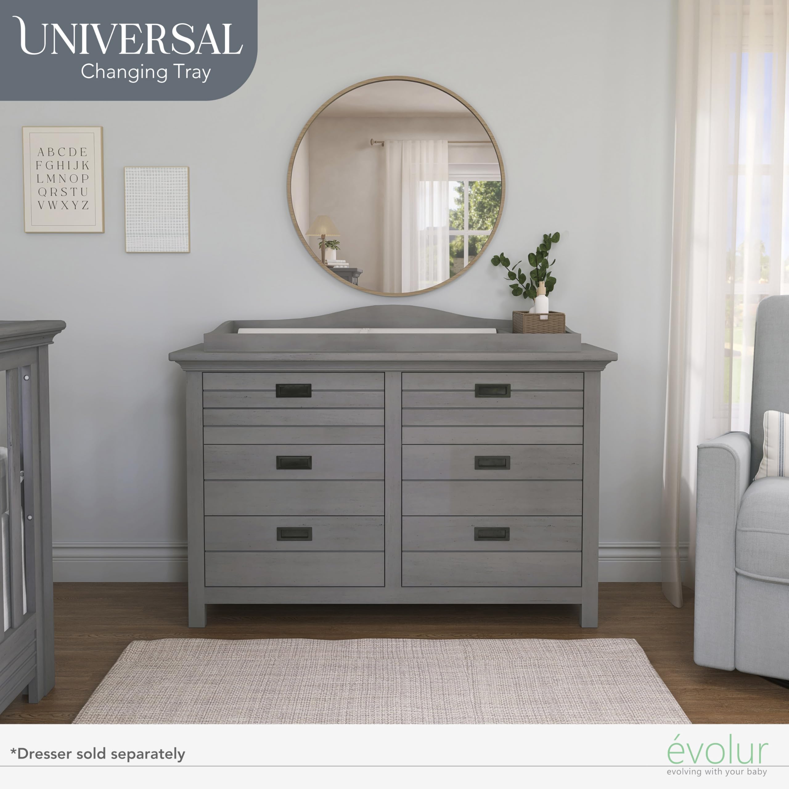 Evolur Universal Collection Changing Tray, Classy, Durable in Rustic Grey