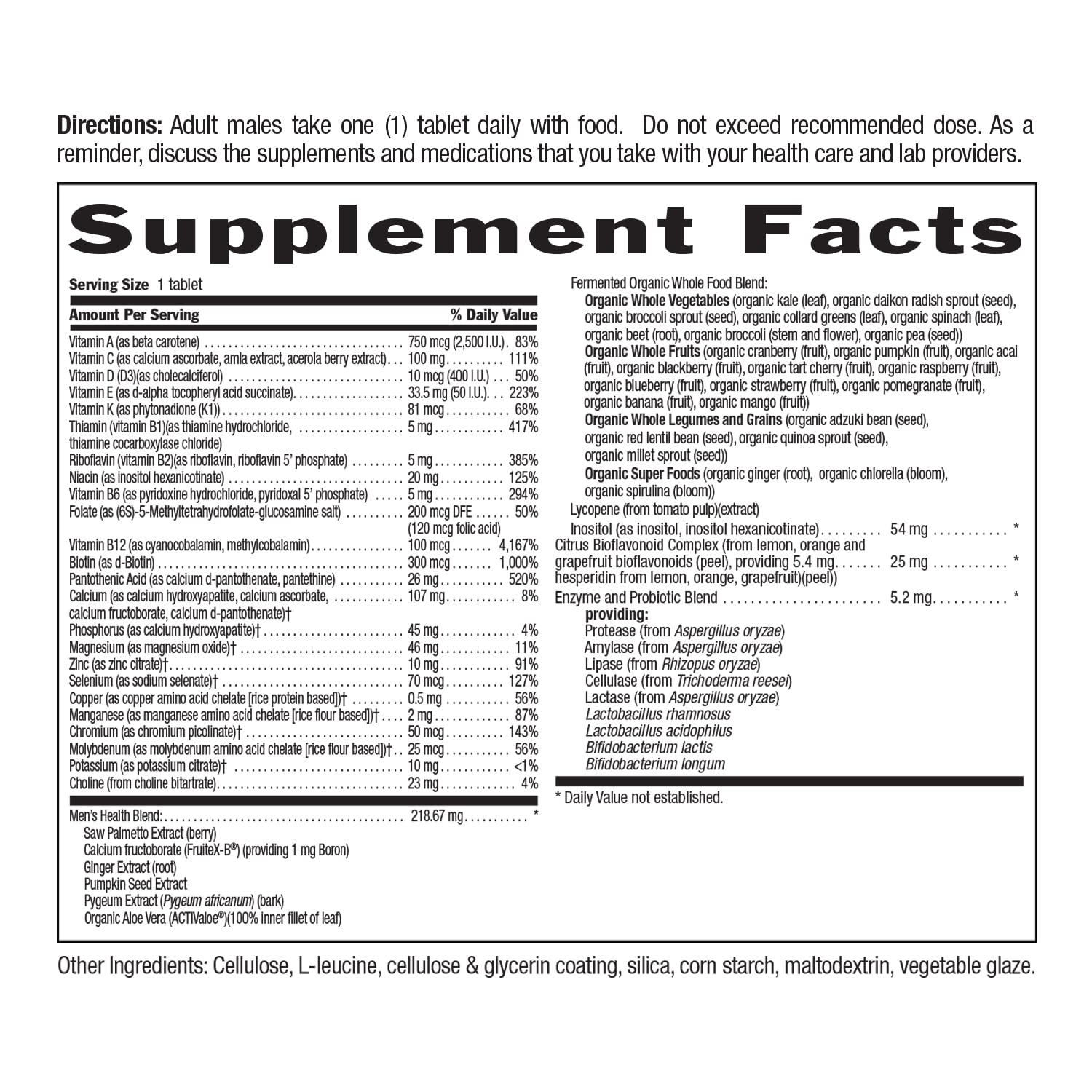 Country Life Core Daily-1 for Men - Multivitamin with Probiotics, Saw Palmetto, Pumpkin Seed Extract, and Coenzymated B Vitamins - Gluten-Free and Vegetarian - 60 Tablets