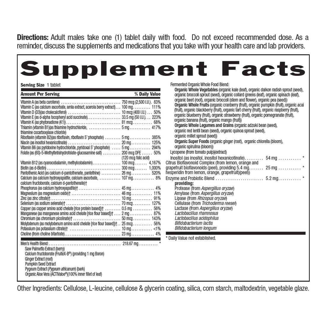Country Life Core Daily-1 for Men - Multivitamin with Probiotics, Saw Palmetto, Pumpkin Seed Extract, and Coenzymated B Vitamins - Gluten-Free and Vegetarian - 60 Tablets