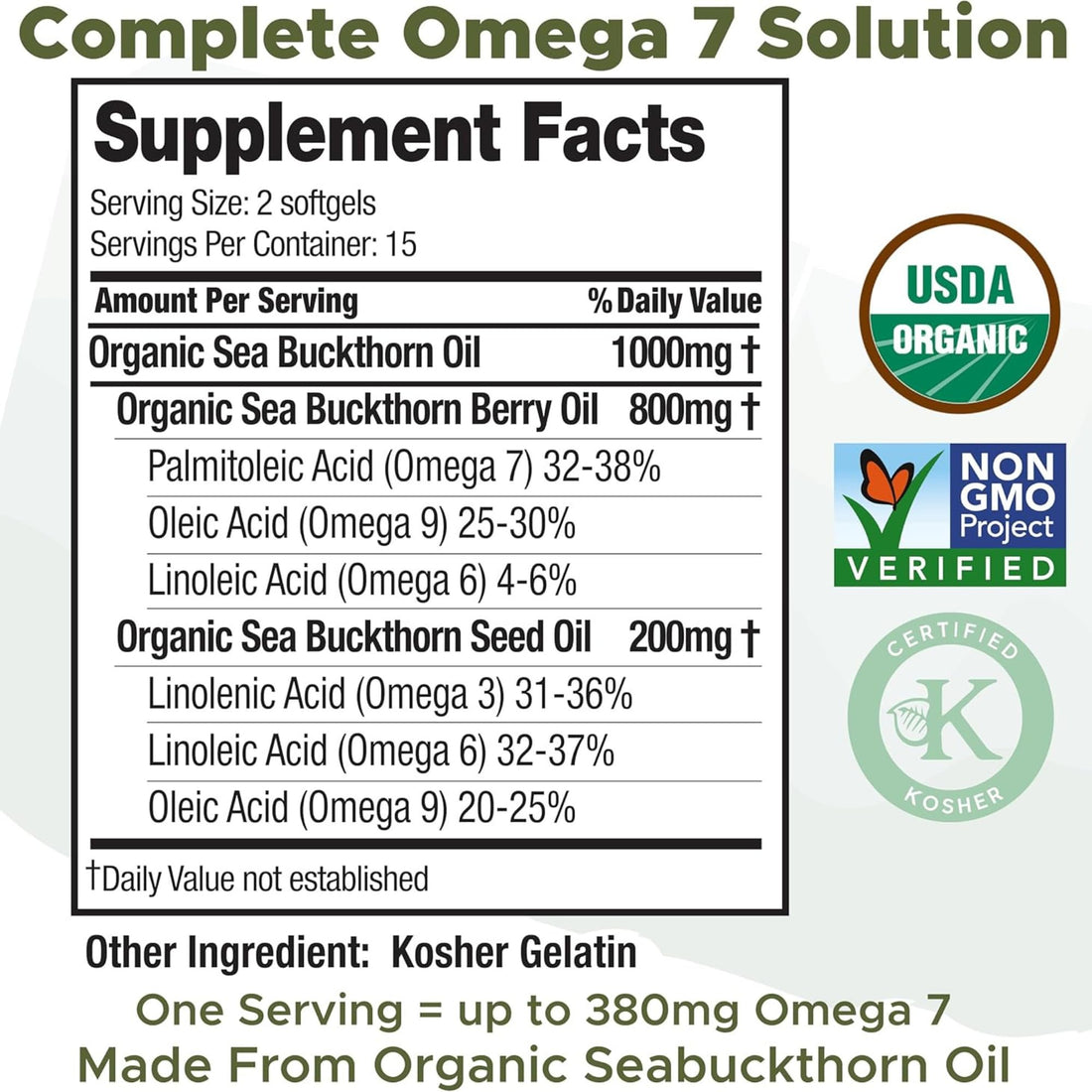 SeabuckWonders Sea Buckthorn Oil Blend, Omega-7 Complete, Max Potency, 120 Count Softgels