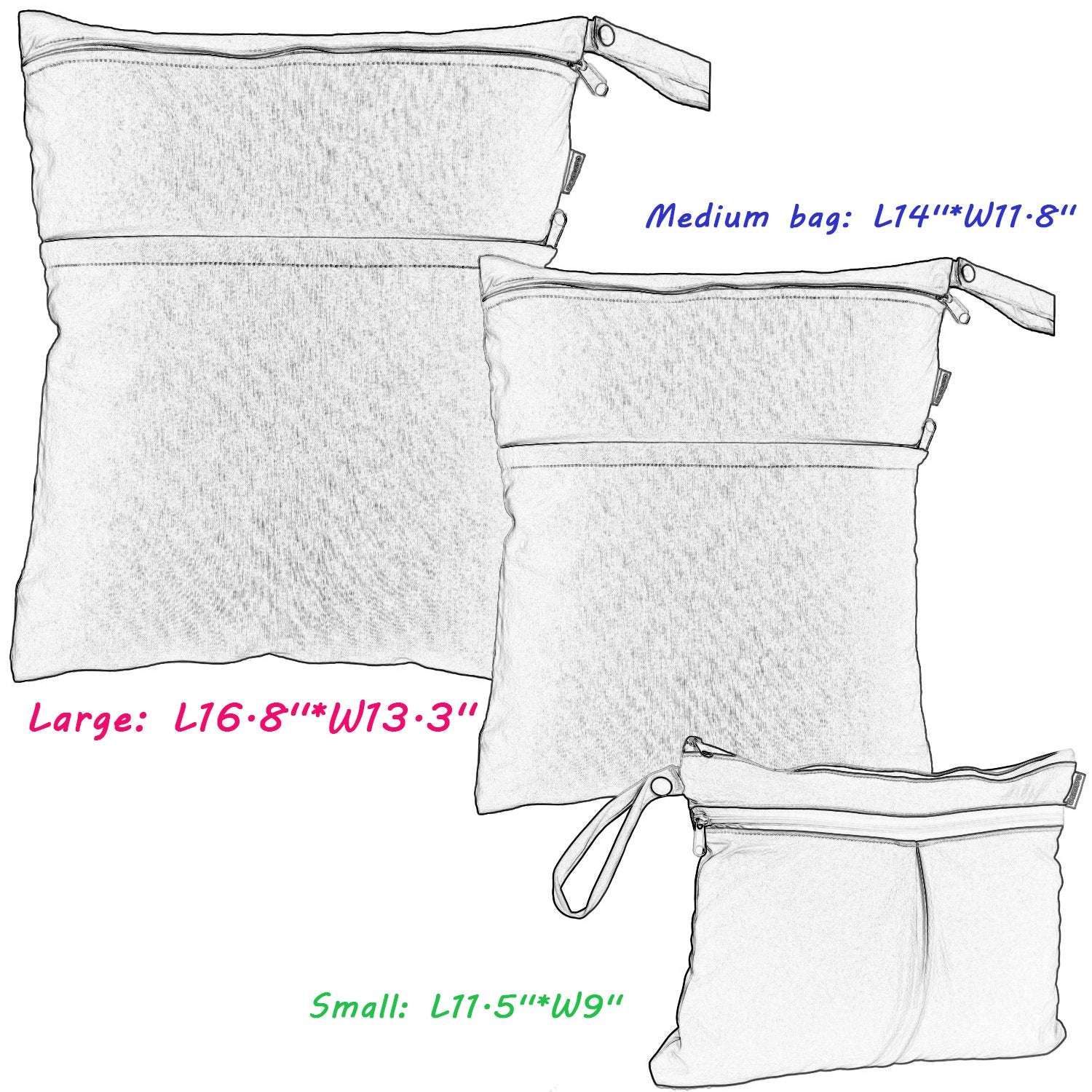 Damero 3pcs Pack Wet Dry Bag for Cloth Diapers Daycare Organizer Bag, Denim