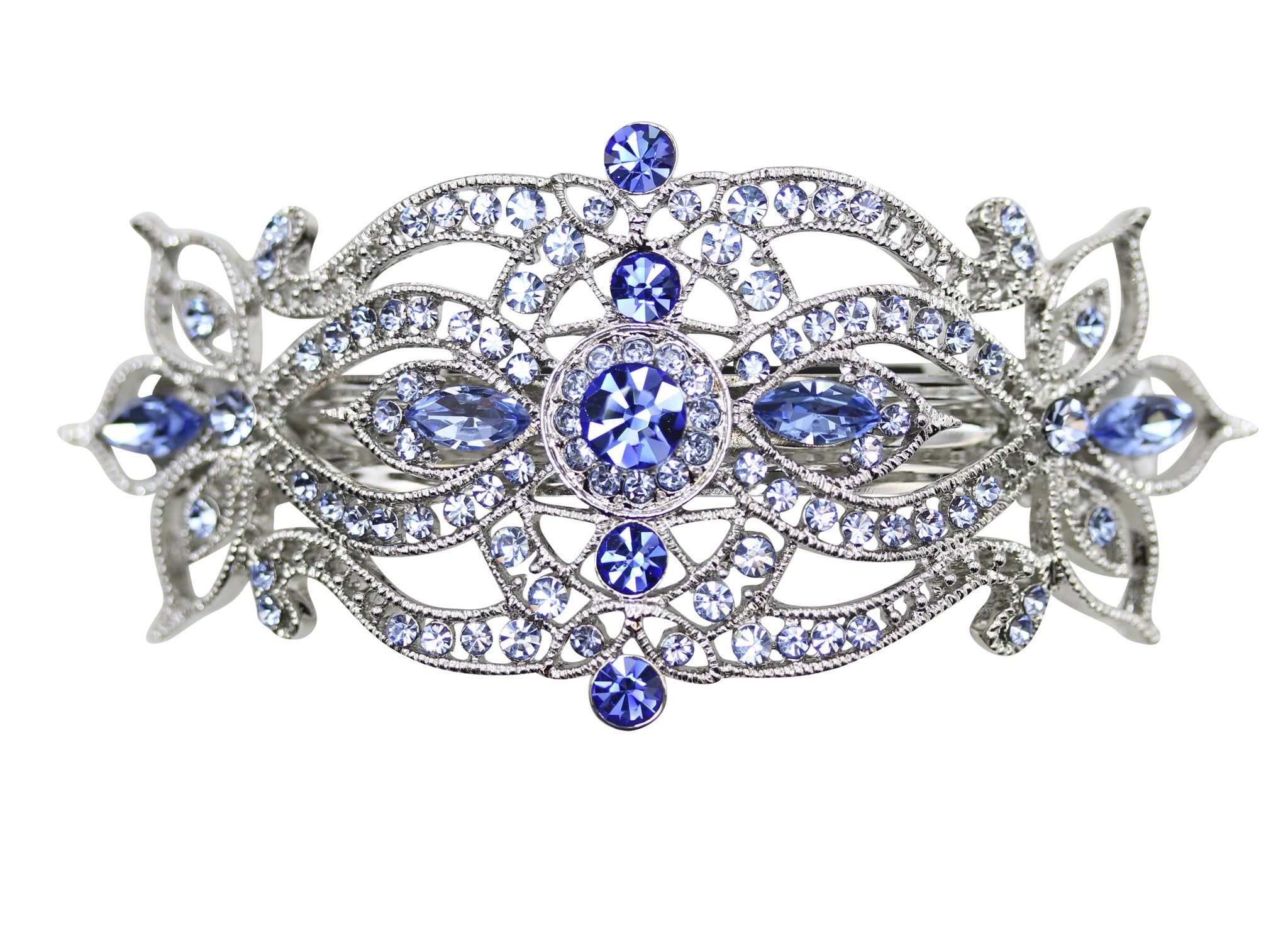 Faship Gorgeous Blue Rhinestone Crystal Big Floral Hair Barrette