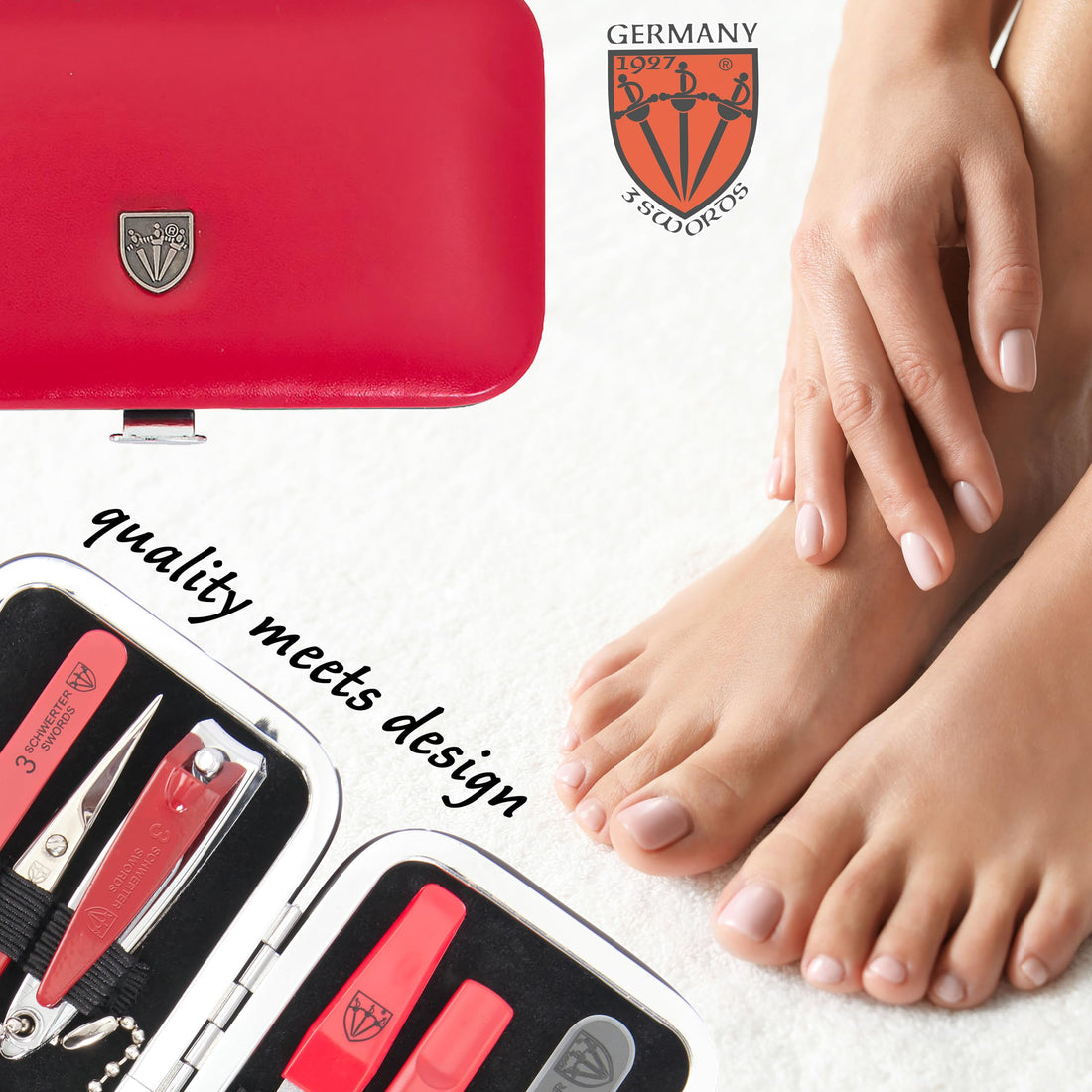 3 Swords Germany - Brand Quality 6 Piece Manicure Pedicure Grooming Kit Set For Professional Finger & Toe Nail Care Scissors File Clipper Fashion Leather Case In Gift Box, Made By 3 Swords (03607)