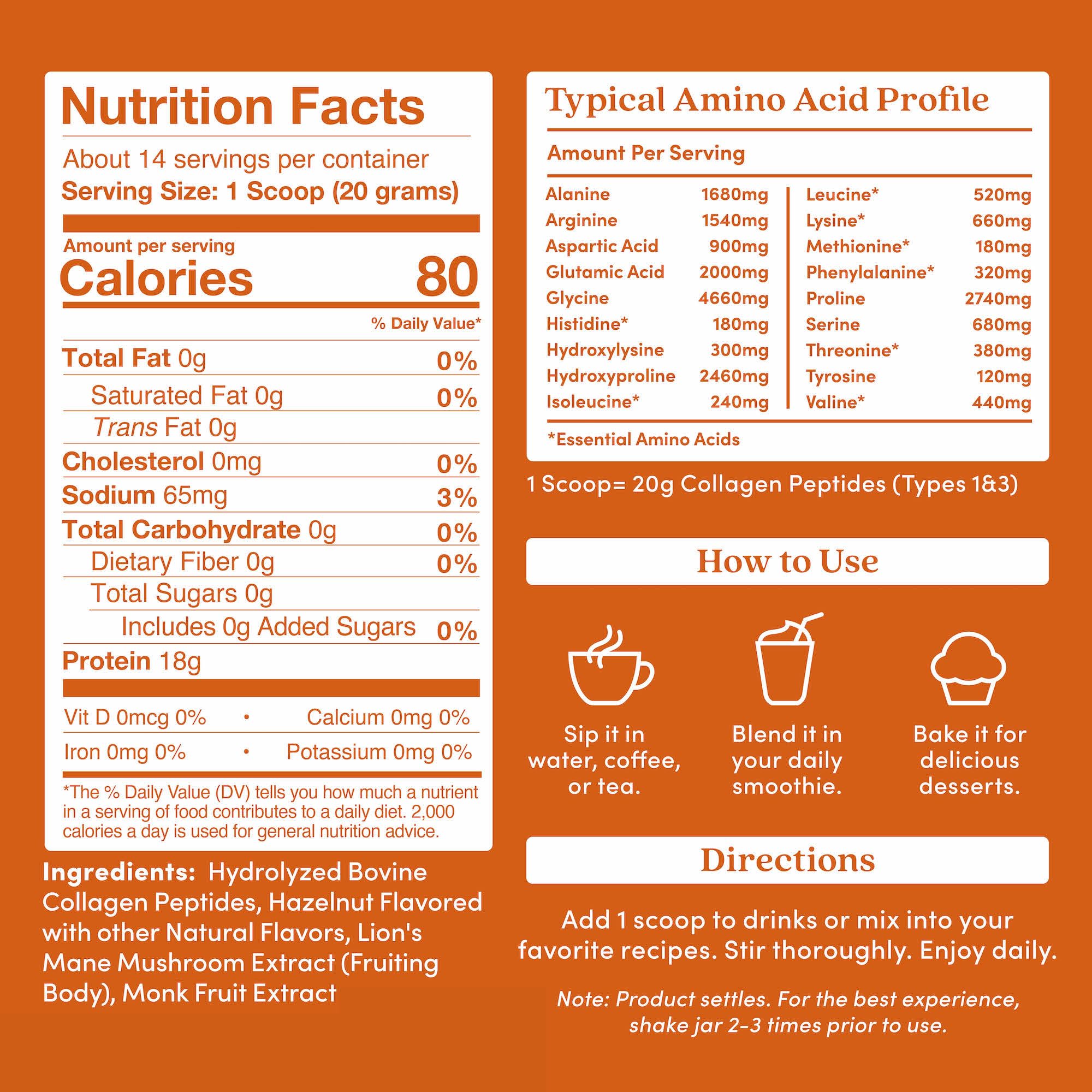 Further Food Hazelnut Collagen Peptides Powder with Lion’s Mane Mushroom, Grass-Fed Hydrolyzed Type 1 & 3 Protein, Gut Health + Joint, Hair, Skin, Nails, Paleo Keto Sugar-Free 9.88 oz