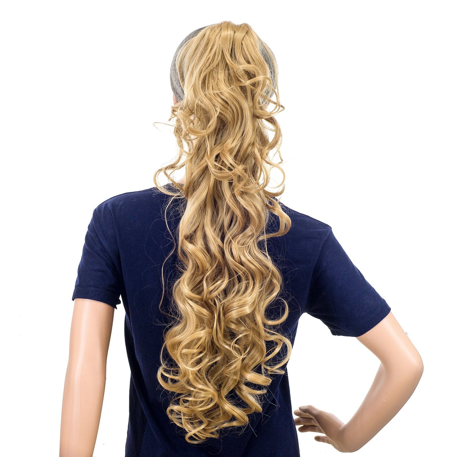 16/18-Dark Dark Honey Blonde Mixed: Swacc 24-Inch Long Messy Curls Claw Clip Ponytail Extensions Synthetic Clip In Drawstring Curly Ponytail Hairpiece Jaw Clip Hair Extensions (16