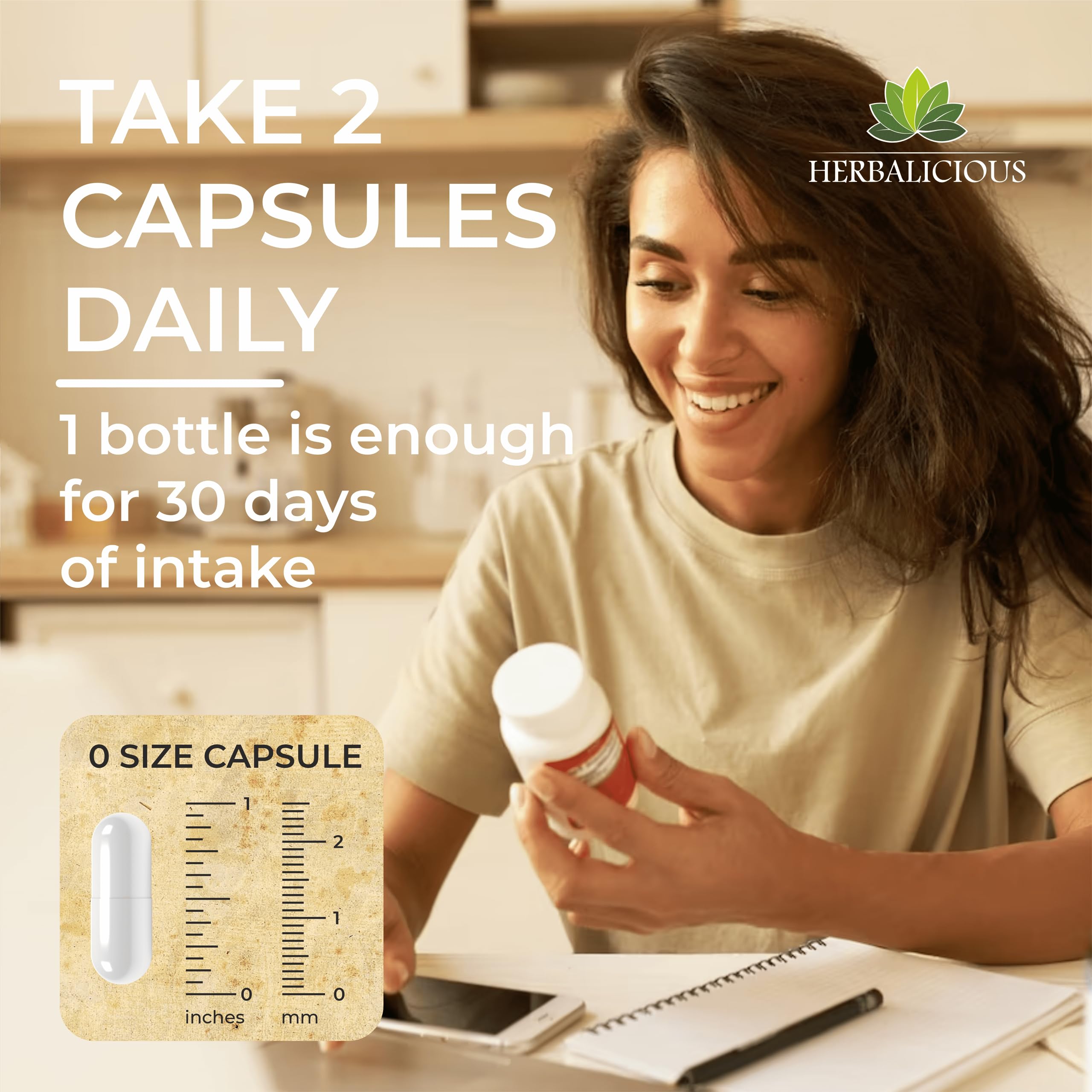 HERBALICIOUS Bovine Collagen Supplements for Men and Women I Hydrolyzed Grass Fed Bovine Collagen Peptides Dietary Supplement for Joint, Nerve & Bone Support - Non-GMO, Anti-Aging - 100 Capsules