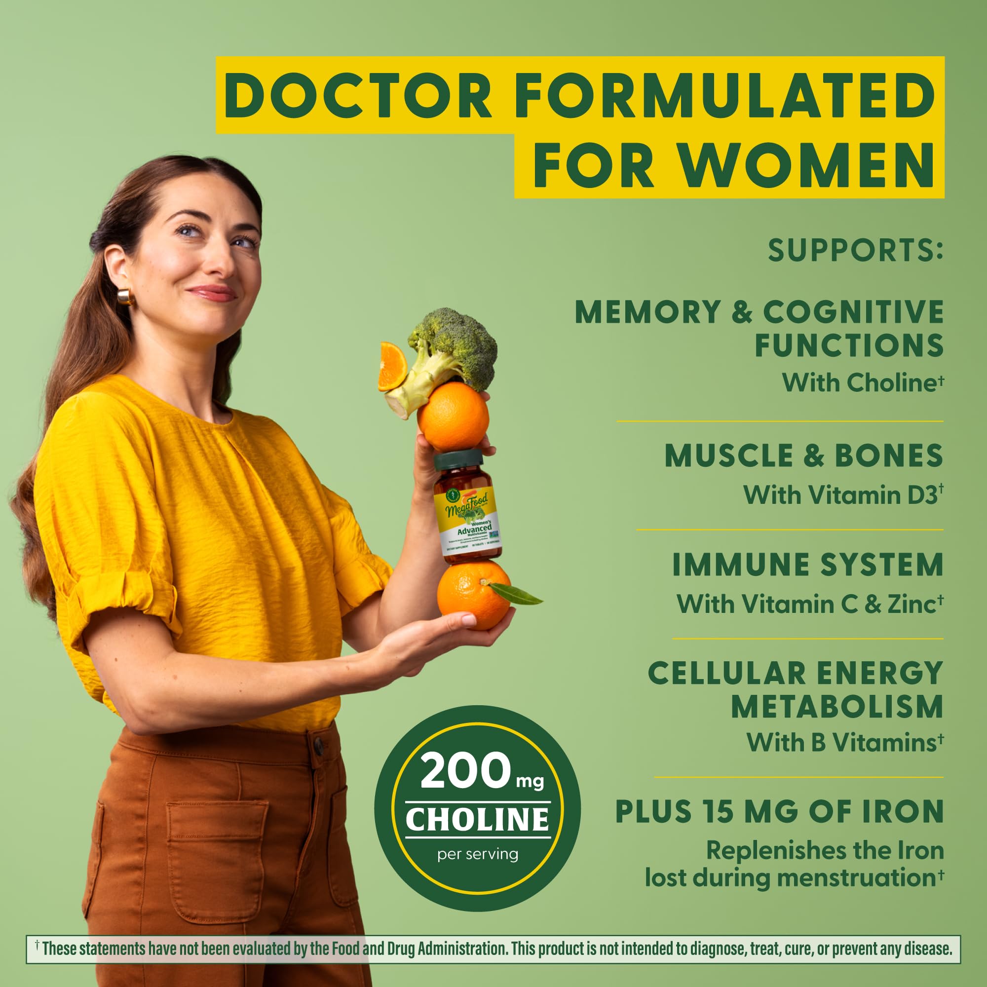 MegaFood Women's Advanced Multivitamin for Women - Doctor-Formulated With Iron, Choline, Vitamin D, Vitamin C & Zinc - Brain Health - Immune Support - Non-GMO - Vegetarian - 120 Tabs (60 Servings)