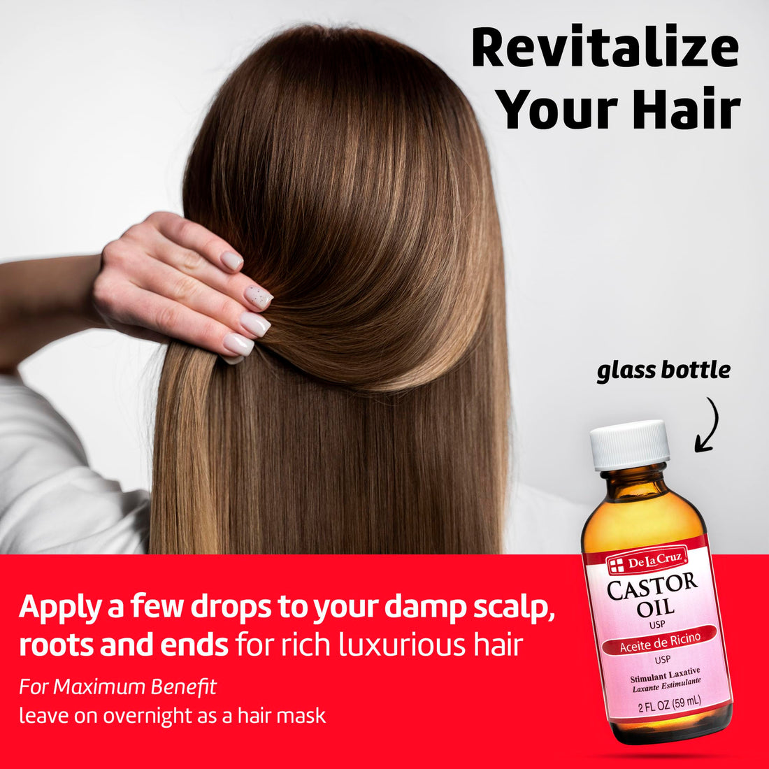 De La Cruz Pure Castor Oil, Expeller-Pressed, Non-GMO, USP Grade, Bottled in USA 2 FL OZ (1)