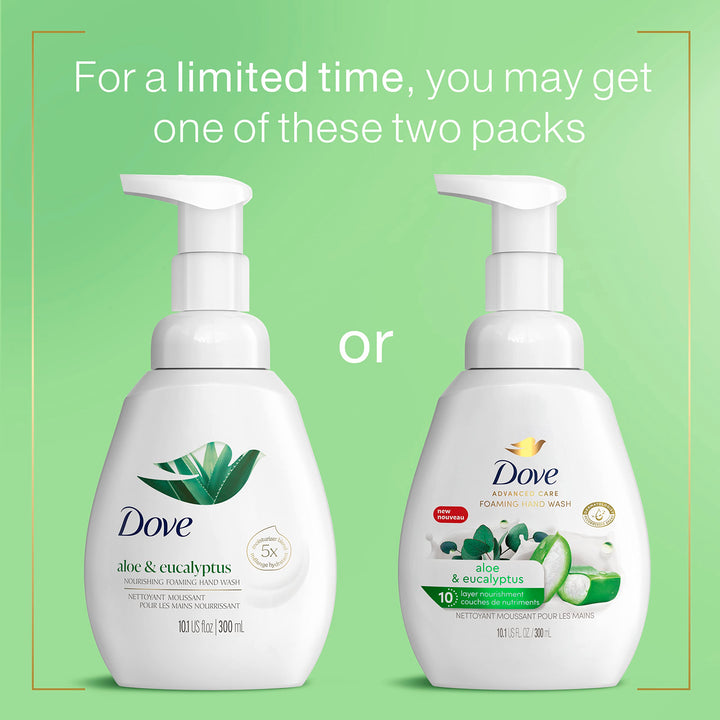 Dove Nourishing Foaming Hand Wash For Clean and Softer Hands Aloe and Eucalyptus Cleanser That Washes Away Dirt and Germs 10.1 oz 4 Count