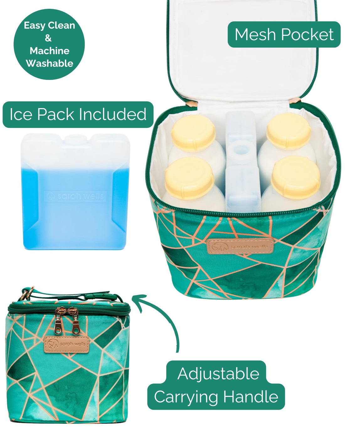 Cold Gold Breastmilk Cooler Bag with Safety Tested Ice Pack – Insulated Milk Storage for Work, Travel & Daycare – Fits Bottles & Parts – Durable, Washable, Cooler for Moms (Limited Edition Mosaic)